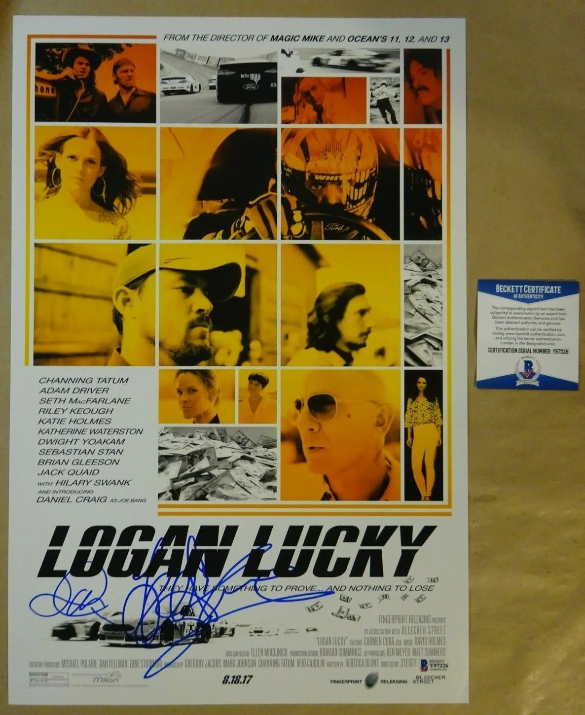 Jack Quaid & LeAnn Rimes — Signed JACK QUAID LEANN RIMES - LOGAN LUCKY 12"x18" Photo BECKETT BAS COA