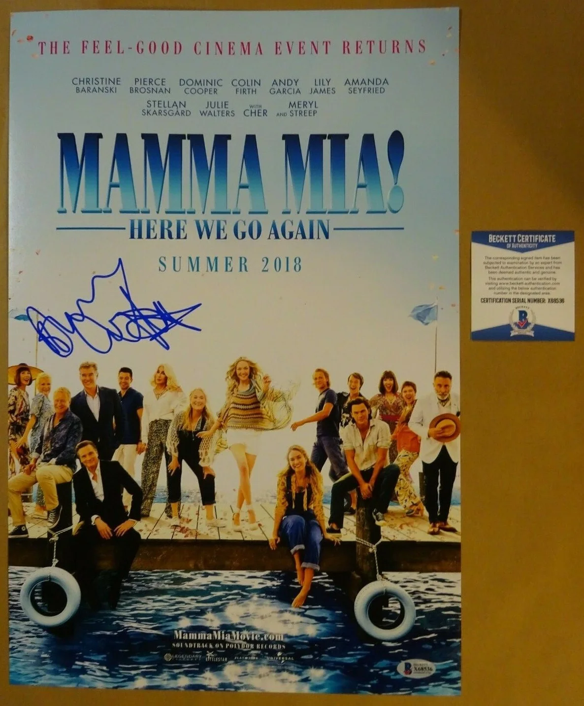 Dominic Cooper — Signed DOMINIC COOPER - MAMMA MIA HERE WE GO AGAIN 12x18 Photo BECKETT BAS COA