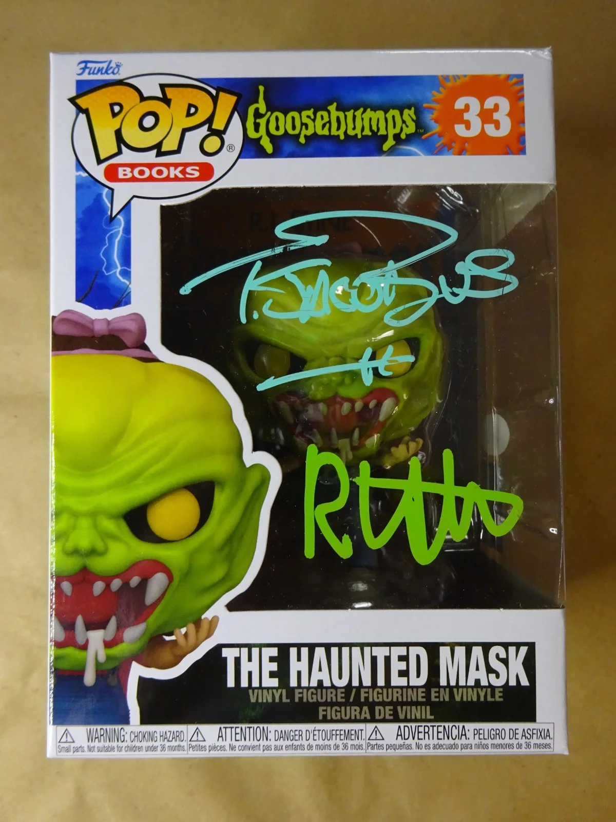 RL Stine, Tim Jacobus — Signed RL Stine & Tim Jacobus The Haunted Mask Goosebumps Funko Pop JSA OPIX COA, image 2