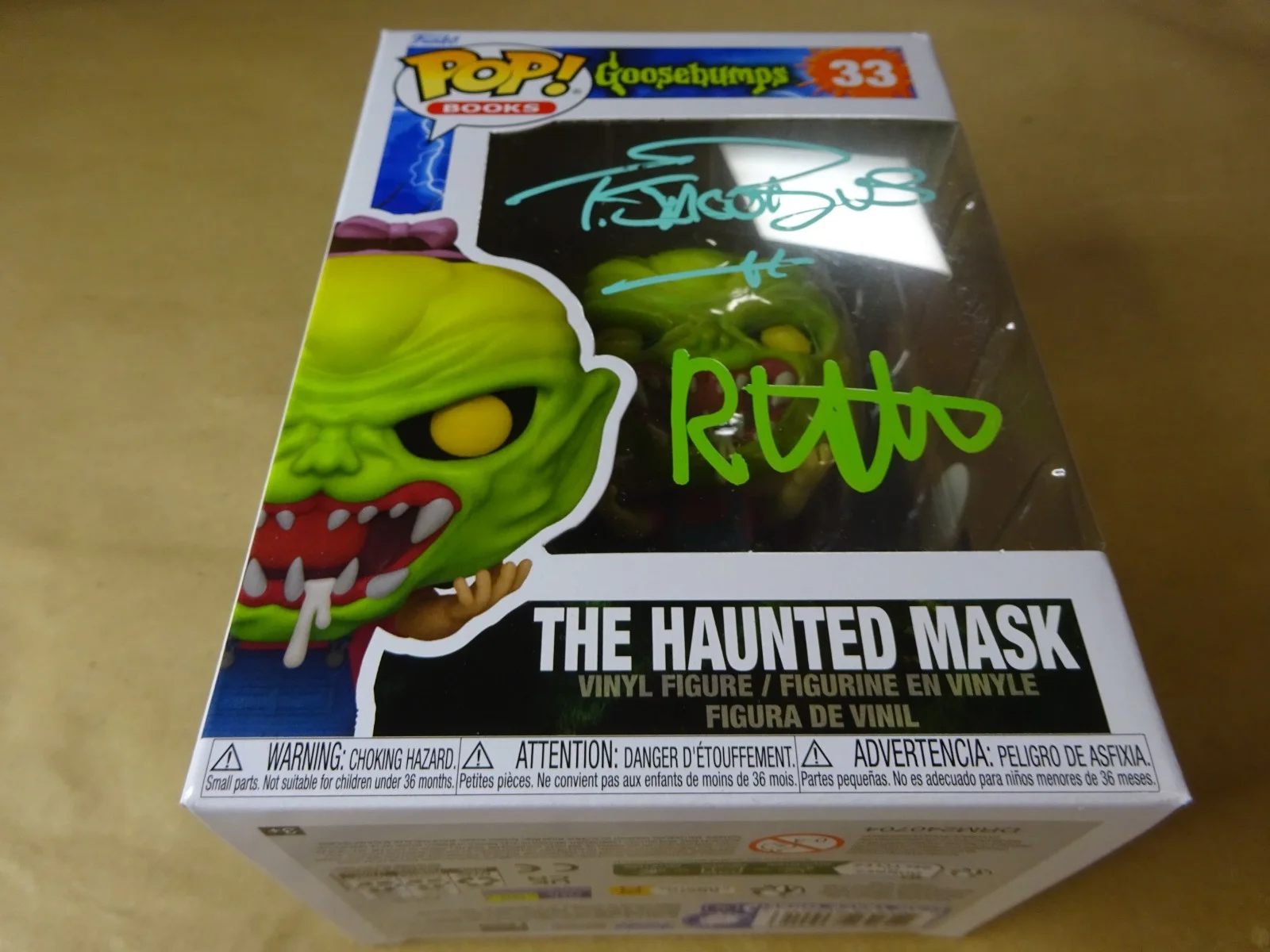 RL Stine, Tim Jacobus — Signed RL Stine & Tim Jacobus The Haunted Mask Goosebumps Funko Pop JSA OPIX COA, image 3