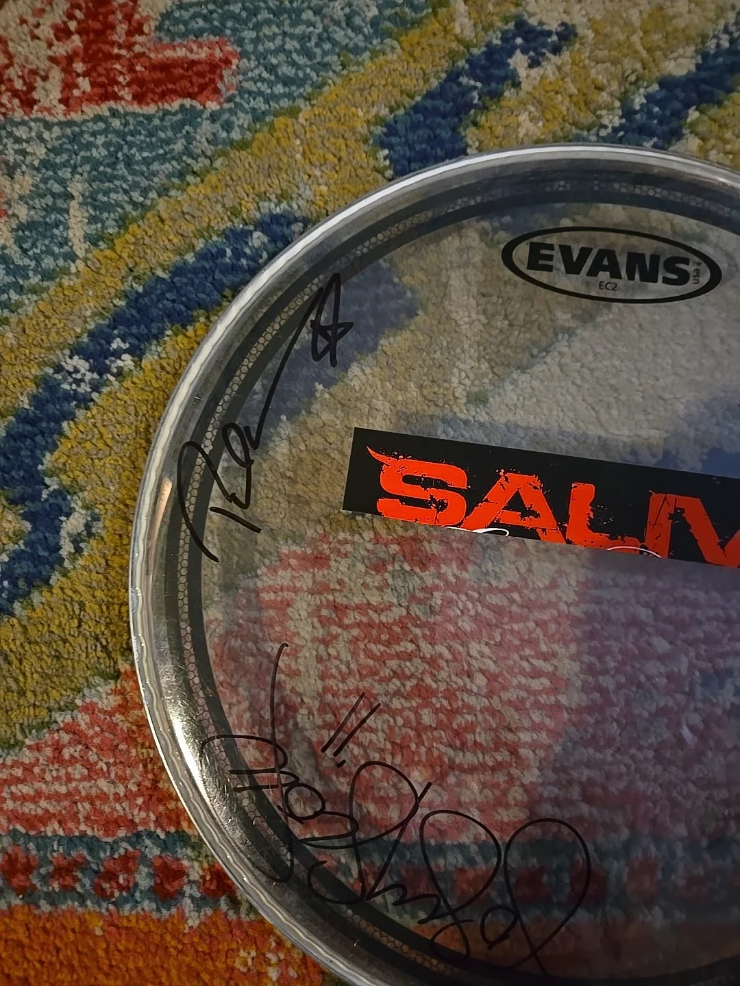 SALIVA x4 ENTIRE BAND SIGNED DRUMHEAD, image 3