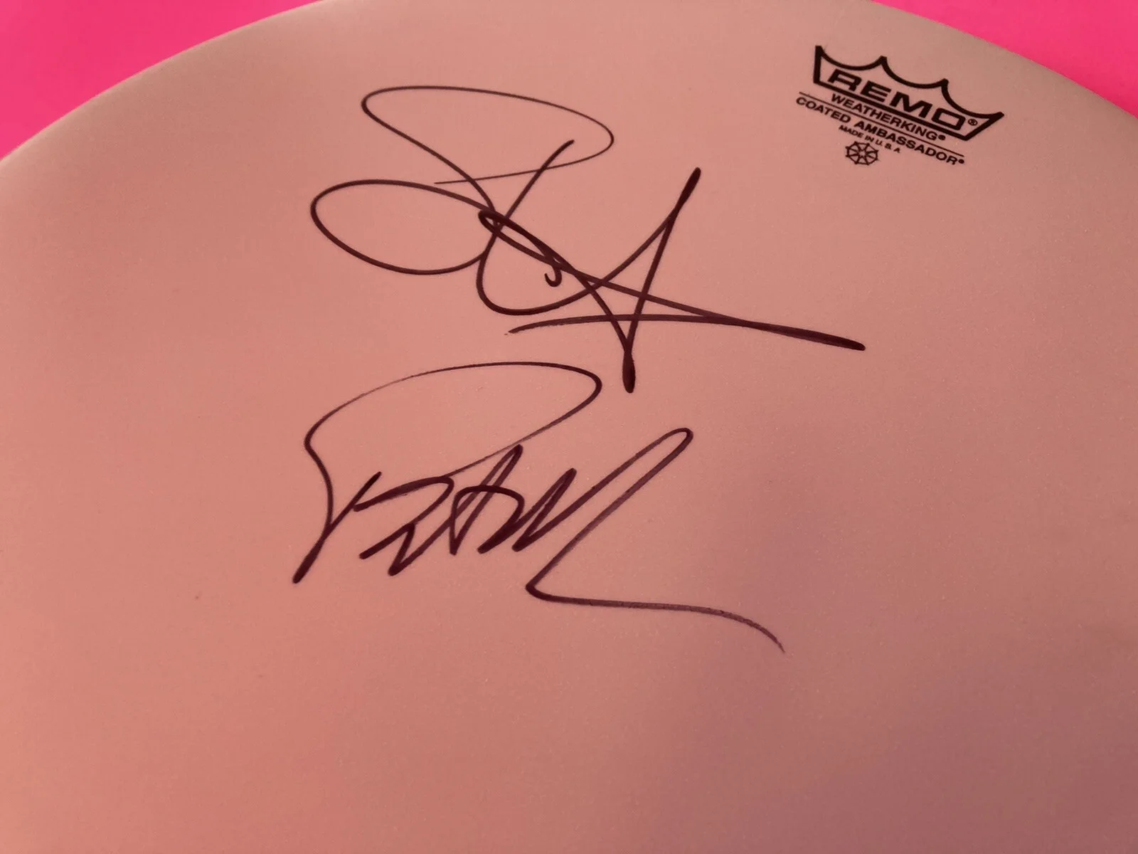 TRAIN x2 PAT MONAHAN SCOTT UNDERWOOD SIGNED REMO DRUMHEAD #b *EXACT PROOF*, image 5