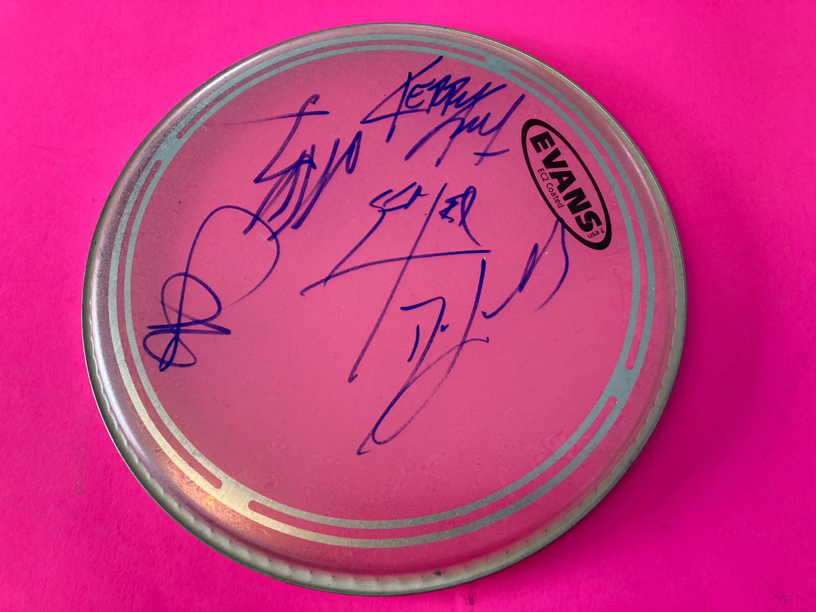 SLAYER x4 ENTIRE BAND JEFF HANNEMANN SIGNED DRUMHEAD *EXACT PROOF*, image 2