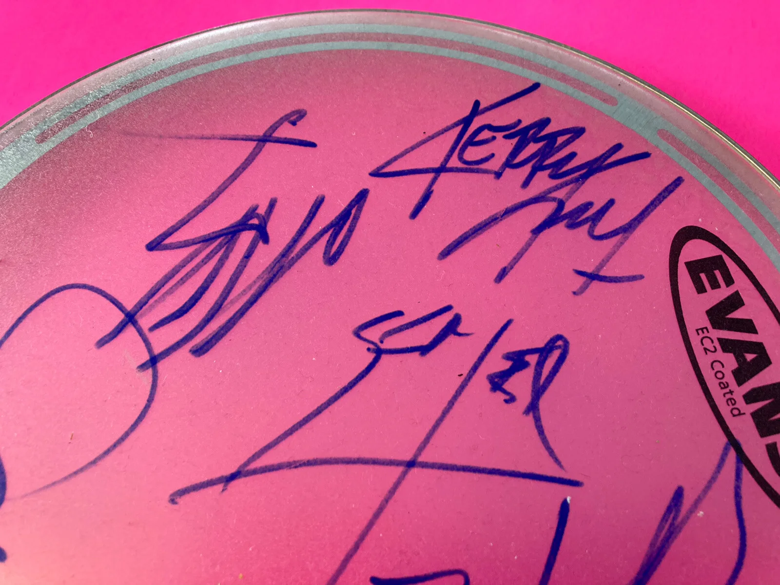 SLAYER x4 ENTIRE BAND JEFF HANNEMANN SIGNED DRUMHEAD *EXACT PROOF*, image 5