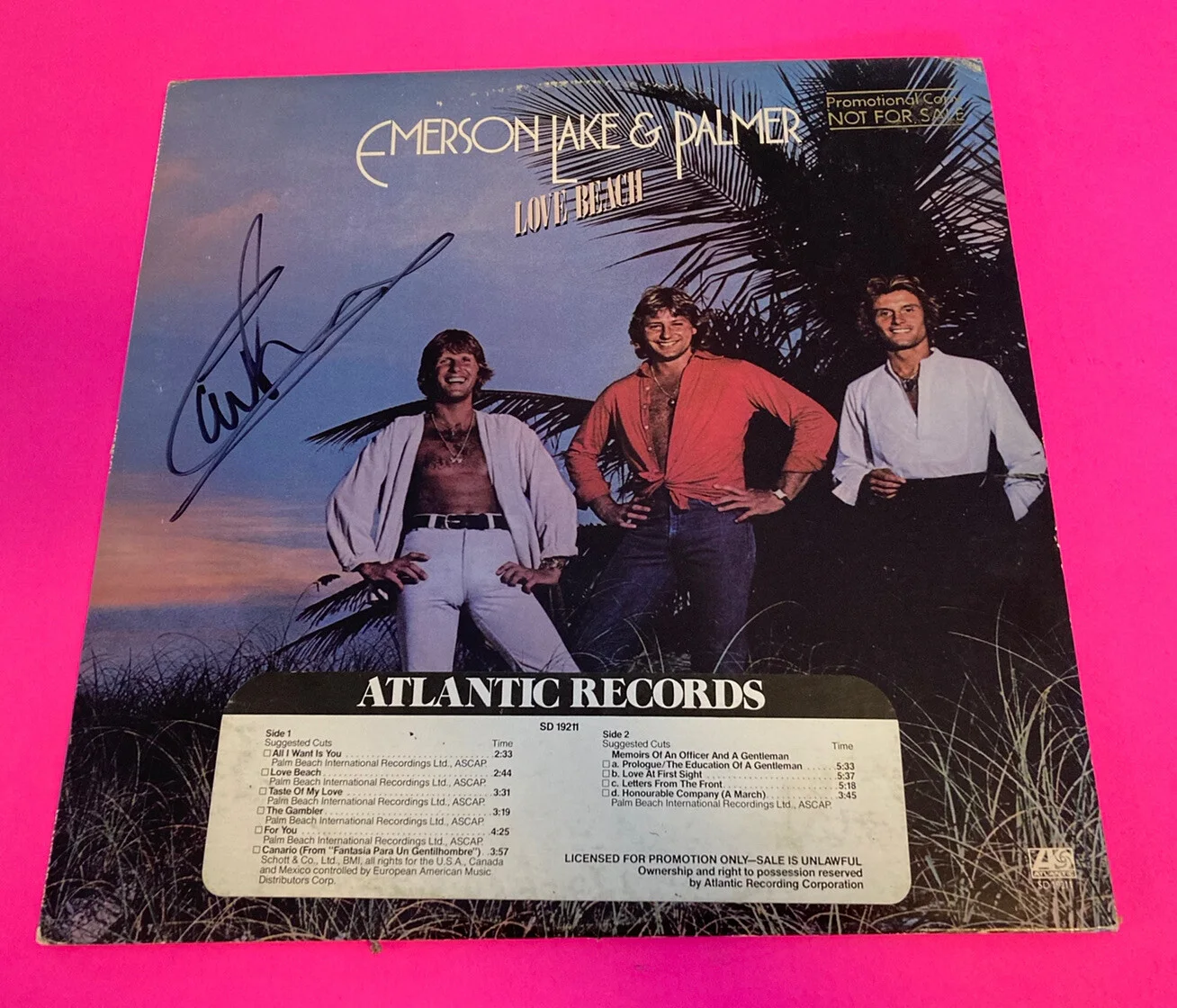 CARL PALMER SIGNED EMERSON LAKE & PALMER LOVE BEACH VINYL LP *EXACT PROOF*, image 2