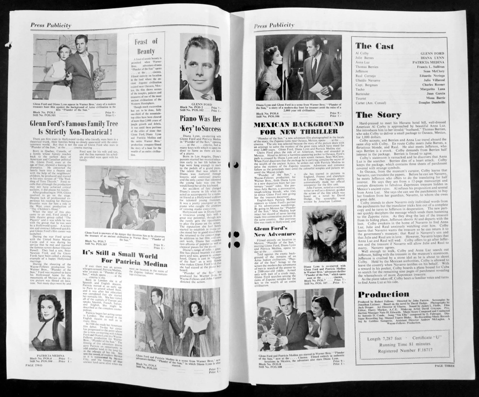 PLUNDER OF THE SUN 1953 Glenn Ford, Diana Lynn, Patricia Medina UK PRESSBOOK, изображение 2
