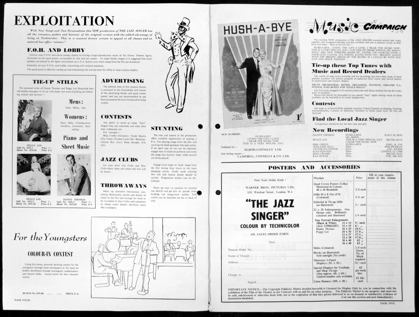 JAZZ SINGER 1953 Danny Thomas, Peggy Lee, Mildred Dunnock UK CAMPAIGN BOOK, изображение 2