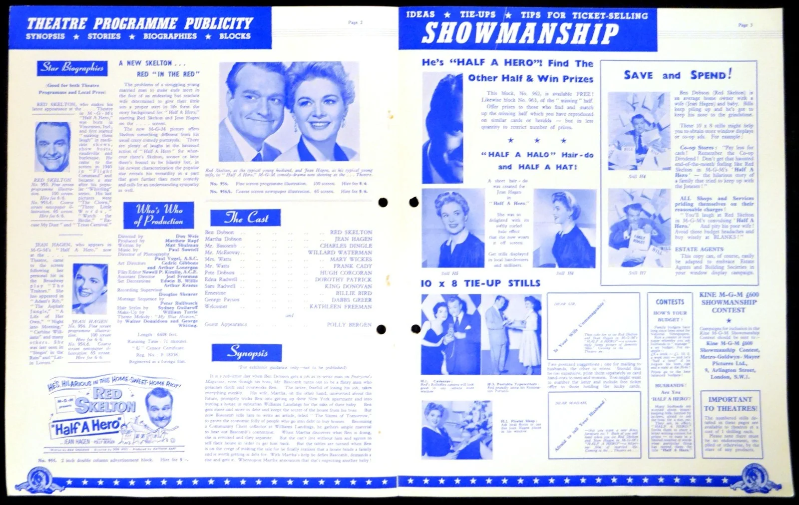HALF A HERO 1953 Red Skelton, Jean Hagen, Charles Dingle UK PRESSBOOK, image 2