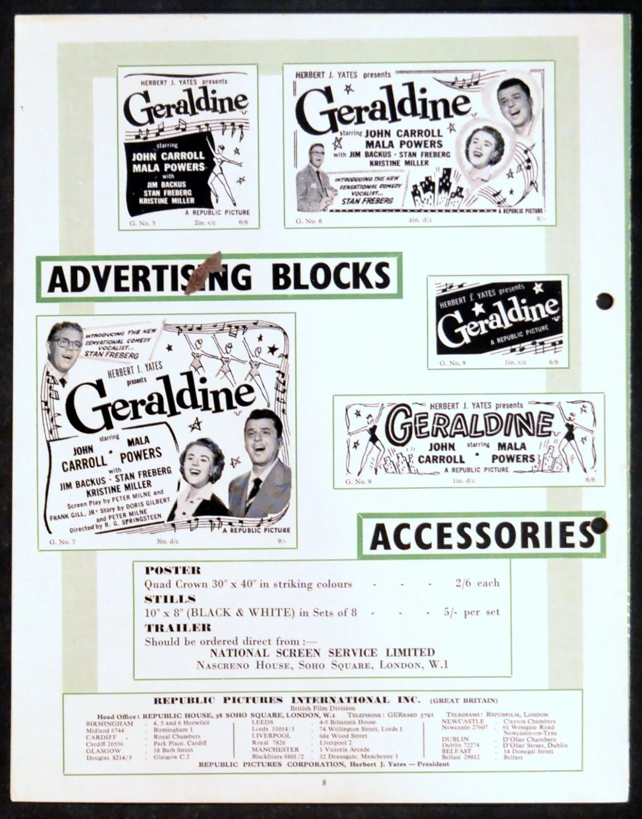 GERALDINE 1953 John Carroll, Mala Powers, Jim Backus UK CAMPAIGN BOOK, image 2