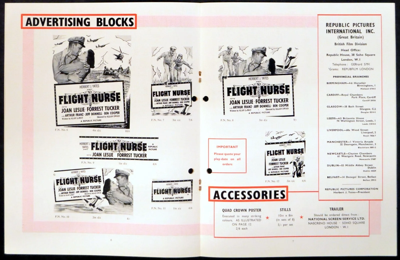 FLIGHT NURSE 1953 Joan Leslie, Forrest Tucker, Arthur Franz UK CAMPAIGN BOOK, изображение 2
