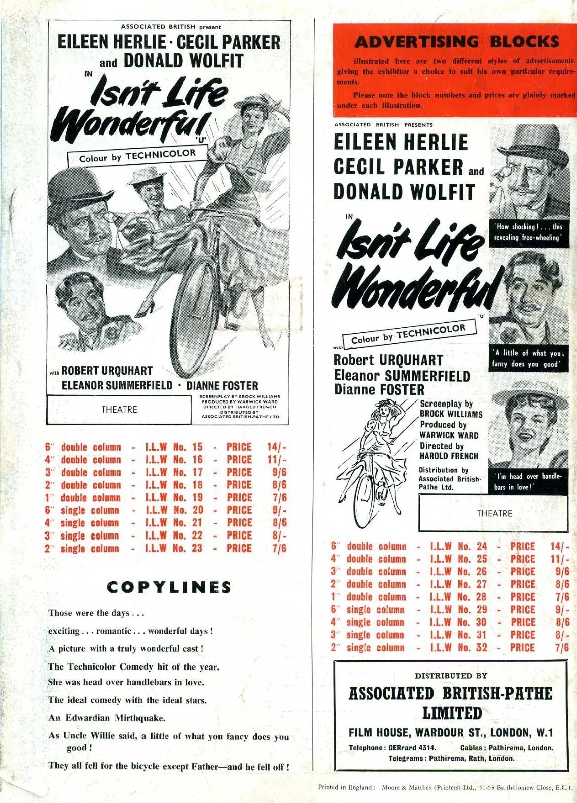 ISN’T LIFE WONDERFUL! 1953 Cecil Parker Eileen Herlie UK PRESSBOOK, image 2