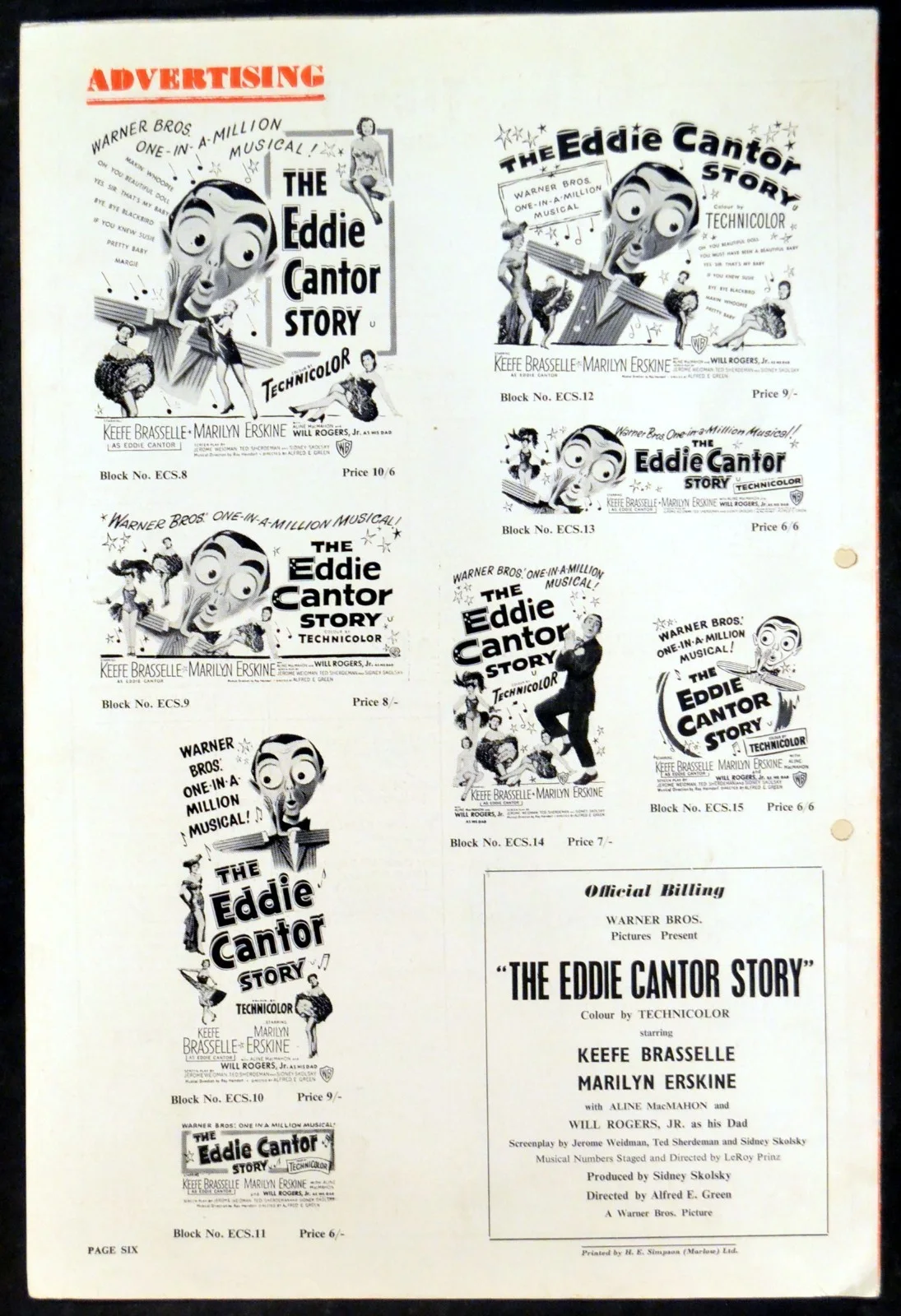 EDDIE CANTOR STORY 1953 Keefe Brasselle, Aline MacMahon UK PRESSBOOK, image 2