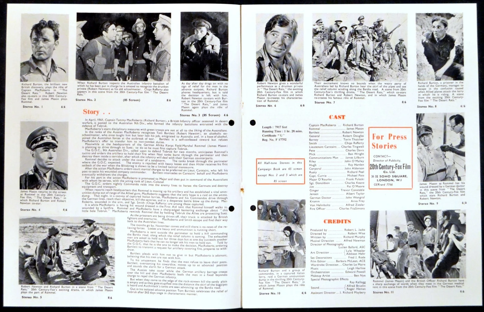 DESERT RATS 1953 Richard Burton, James Mason, Robert Newton UK PRESSBOOK, image 2
