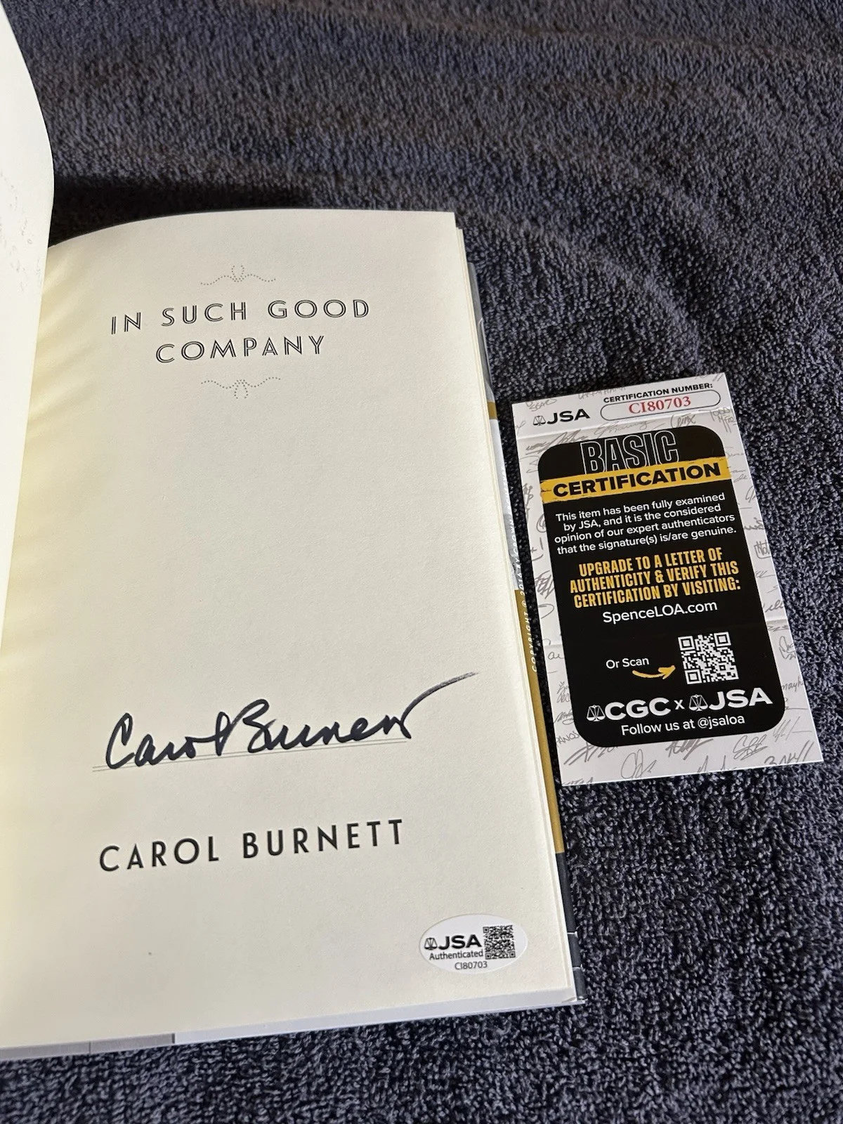 Carol Burnett Signed Book In Such Good Company JSA COA, изображение 2