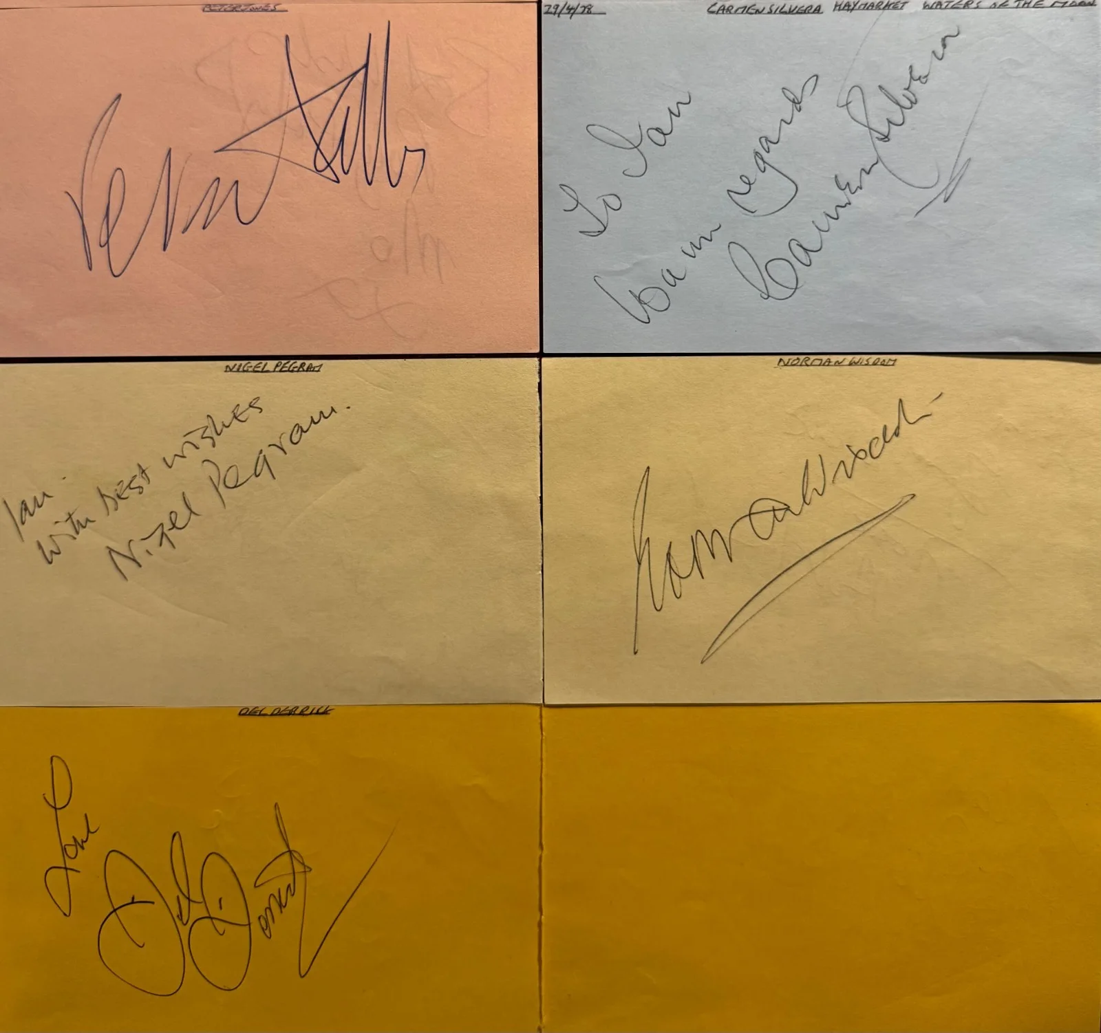 18 total Frances Cuka, Norman Wisdom, Irene Handl, Peter Baldwin — AUTOGRAPH LOT (1 8) BRITISH Actors & Actresses Signed 3"x5" ALBUM PAGES 10 PAGES, изображение 3