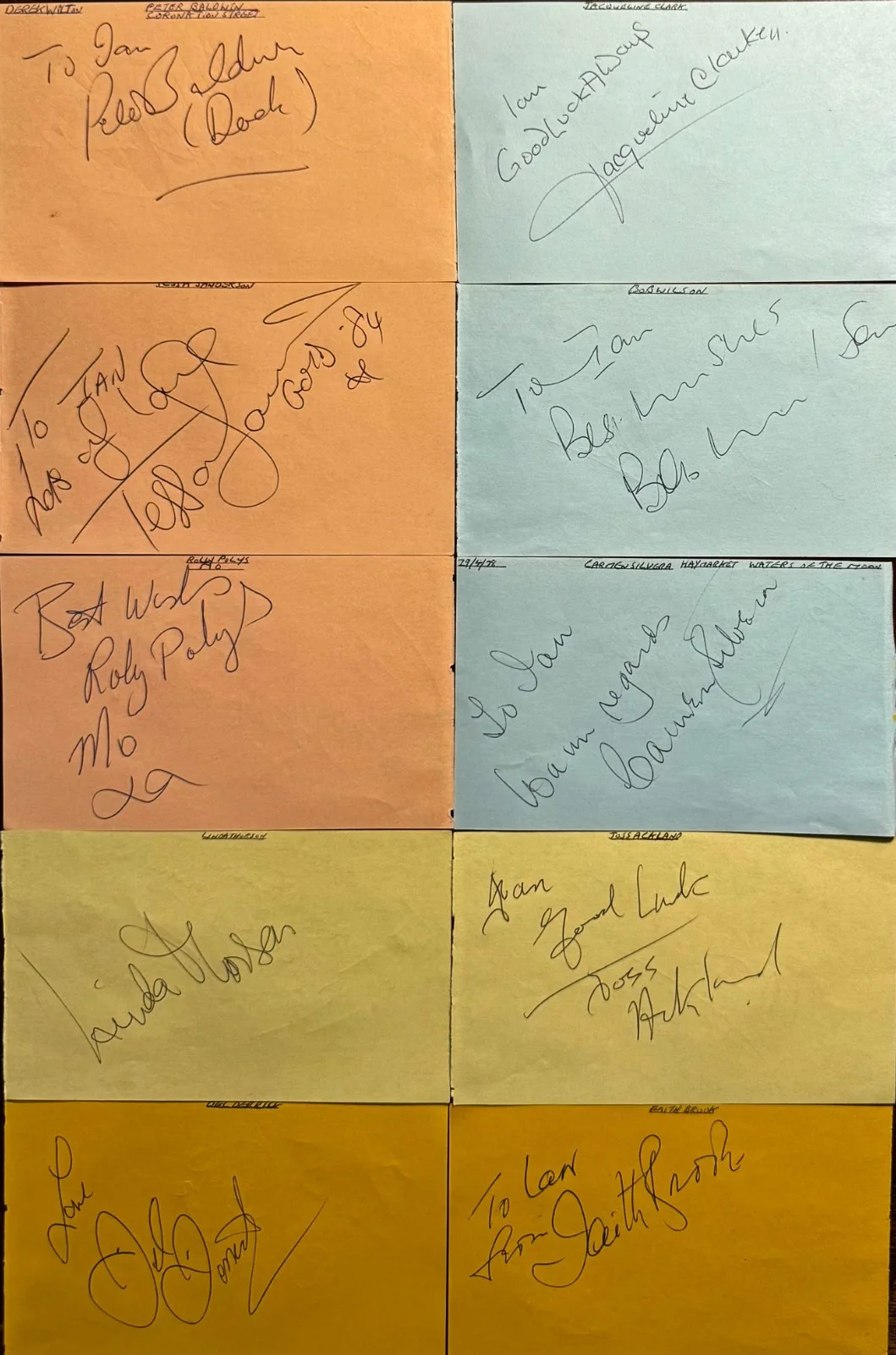 18 total Frances Cuka, Norman Wisdom, Irene Handl, Peter Baldwin — AUTOGRAPH LOT (1 8) BRITISH Actors & Actresses Signed 3"x5" ALBUM PAGES 10 PAGES, изображение 5