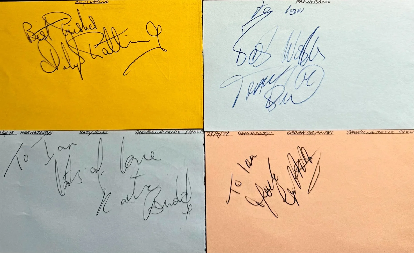 18 total Dilys Watling, Frank Bruno, Roy Hudd, Virginia McKenna — AUTOGRAPH LOT (1 8) BRITISH Actors & Actresses Signed 3x5 ALBUM PAGES 10 PAGES, изображение 2