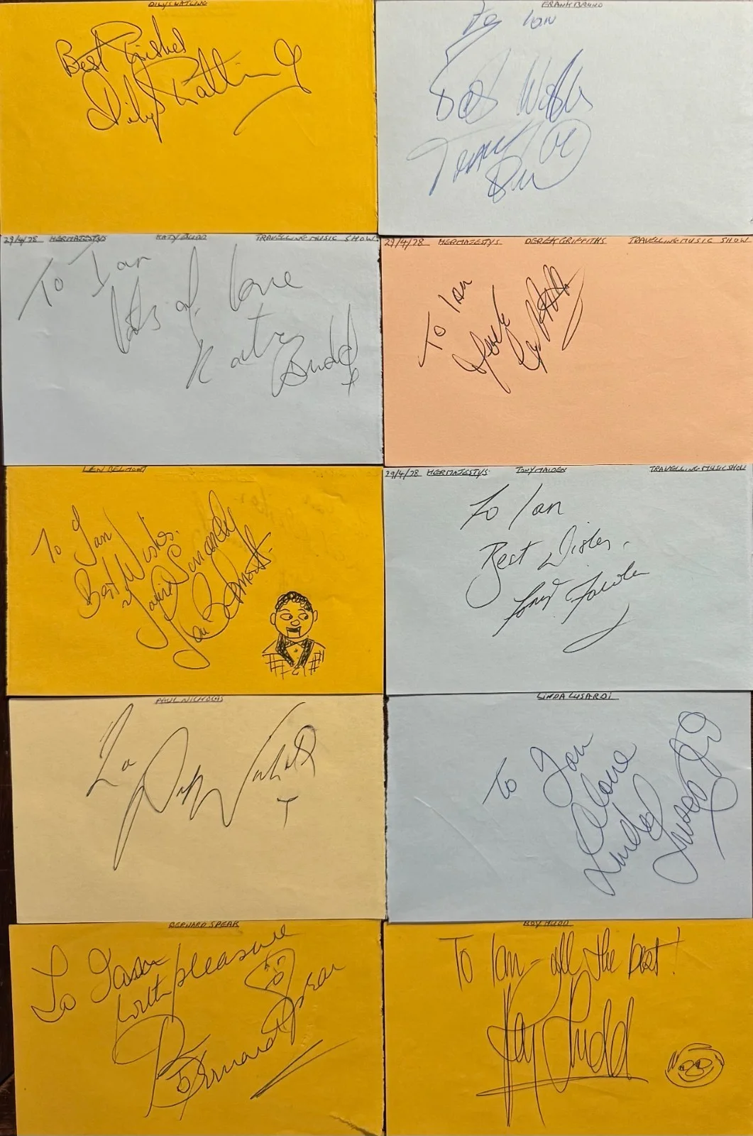 18 total Dilys Watling, Frank Bruno, Roy Hudd, Virginia McKenna — AUTOGRAPH LOT (1 8) BRITISH Actors & Actresses Signed 3x5 ALBUM PAGES 10 PAGES, изображение 4