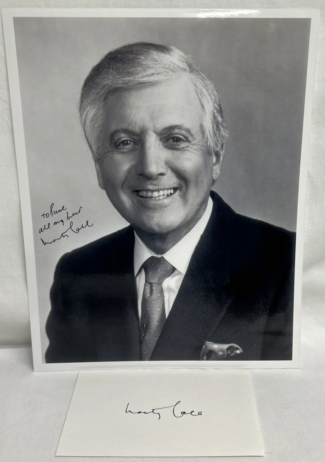 Monty Hall — Monty Hall B/W Picture & Signature on Index Card Original