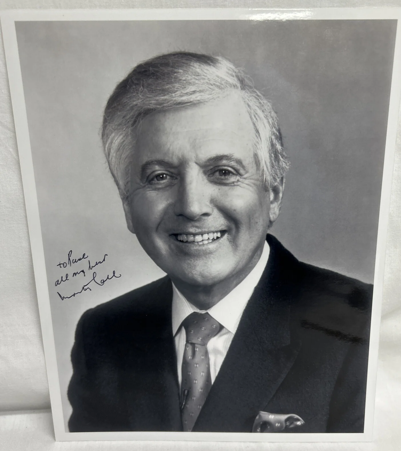 Monty Hall — Monty Hall B/W Picture & Signature on Index Card Original, image 2