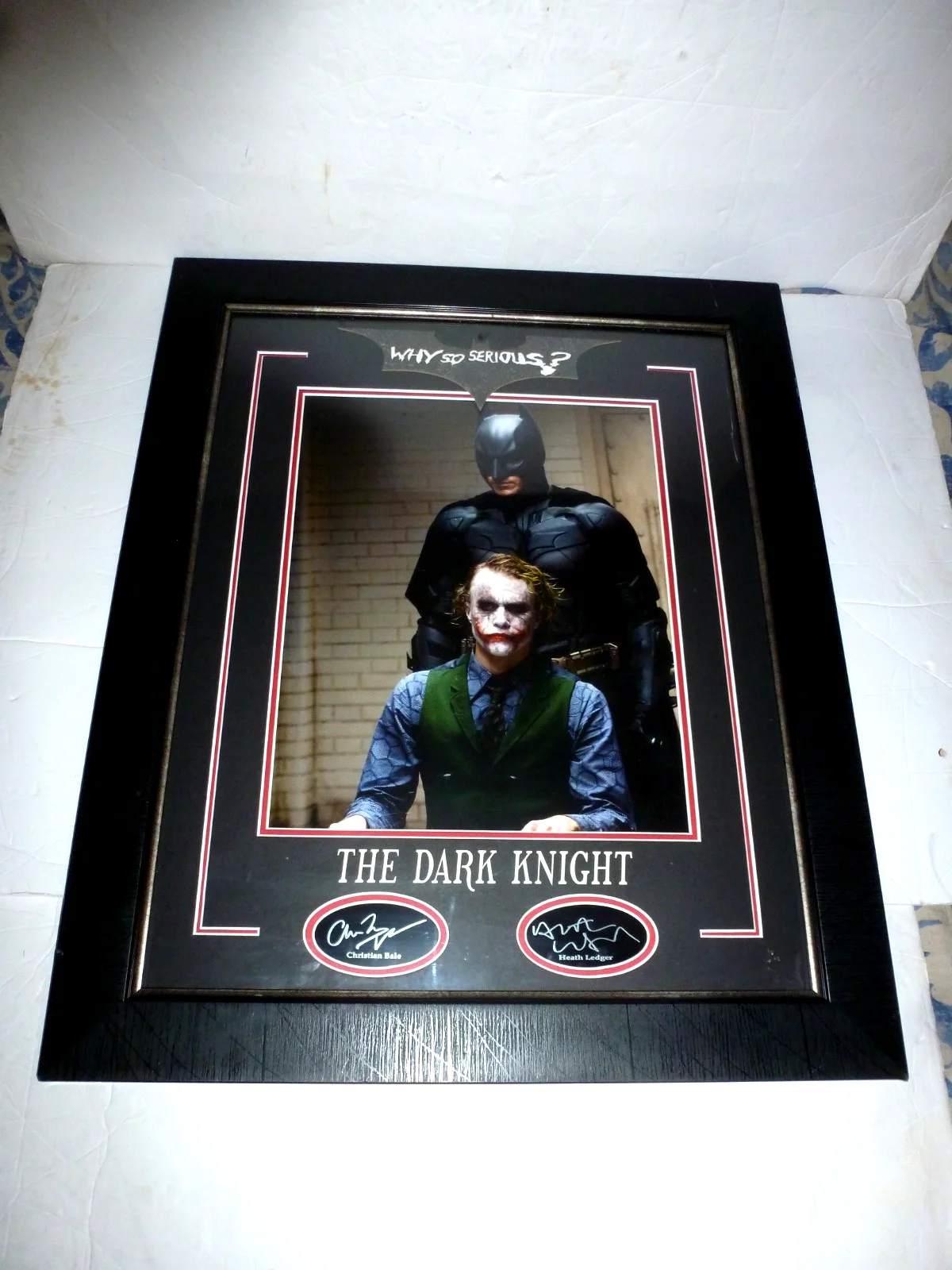 Framed Joker Heath Ledger Batman Christian Bale Autographed Dark Night Movie, image 2