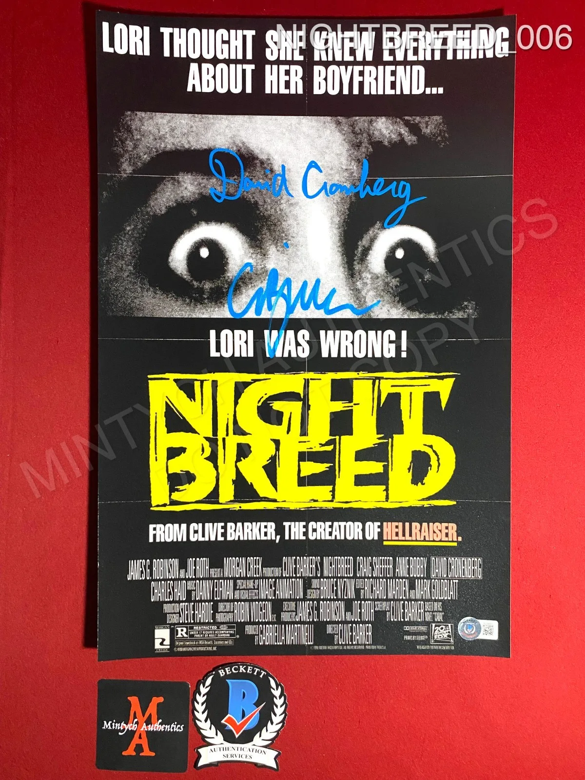 David Cronenberg, Clive Barker — David Cronenberg Clive Barker dual signed Nightbreed 11x17 photo Beckett