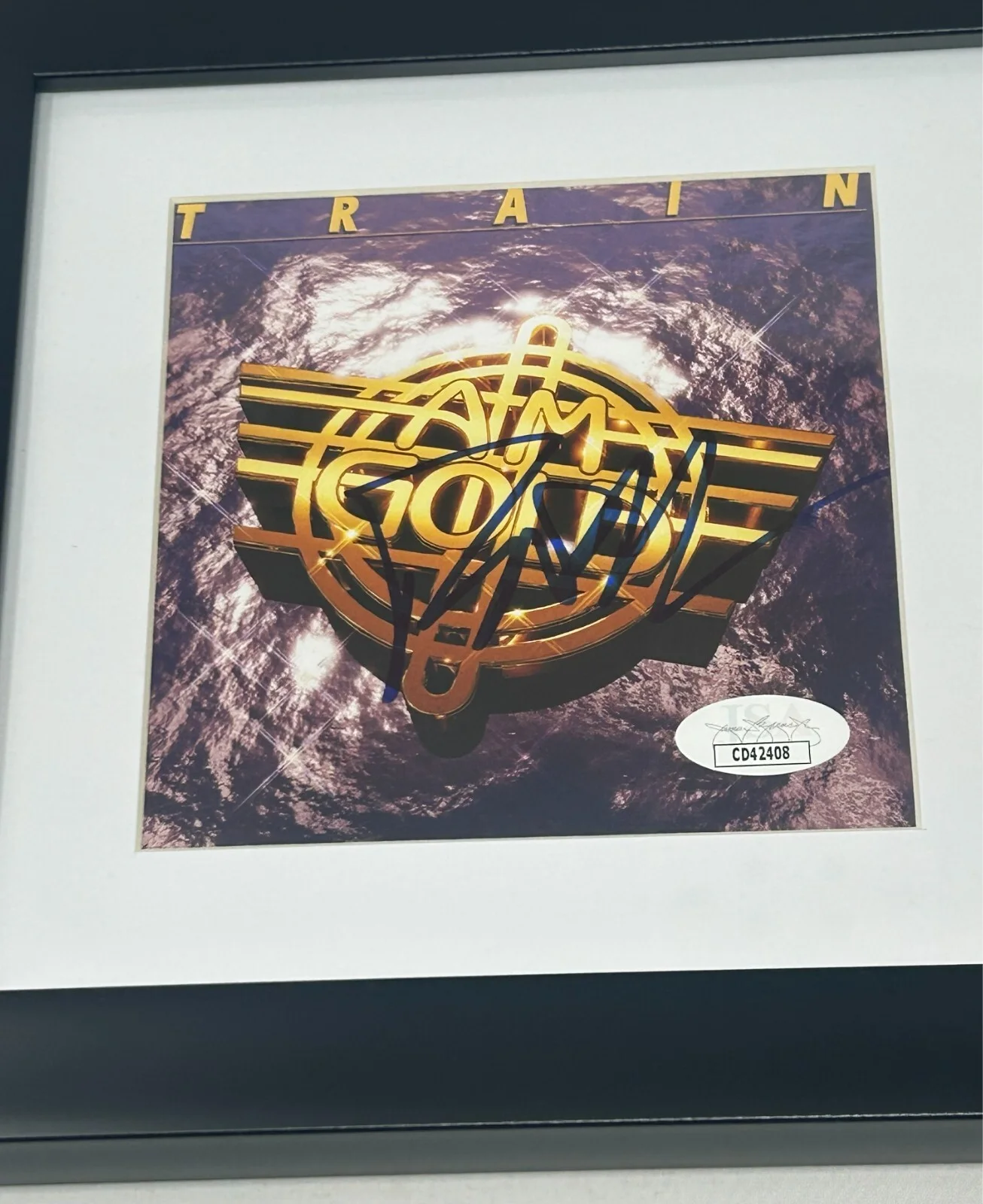 Pat Monahan signed Train AM Gold Framed CD Cover JSA COA, image 2