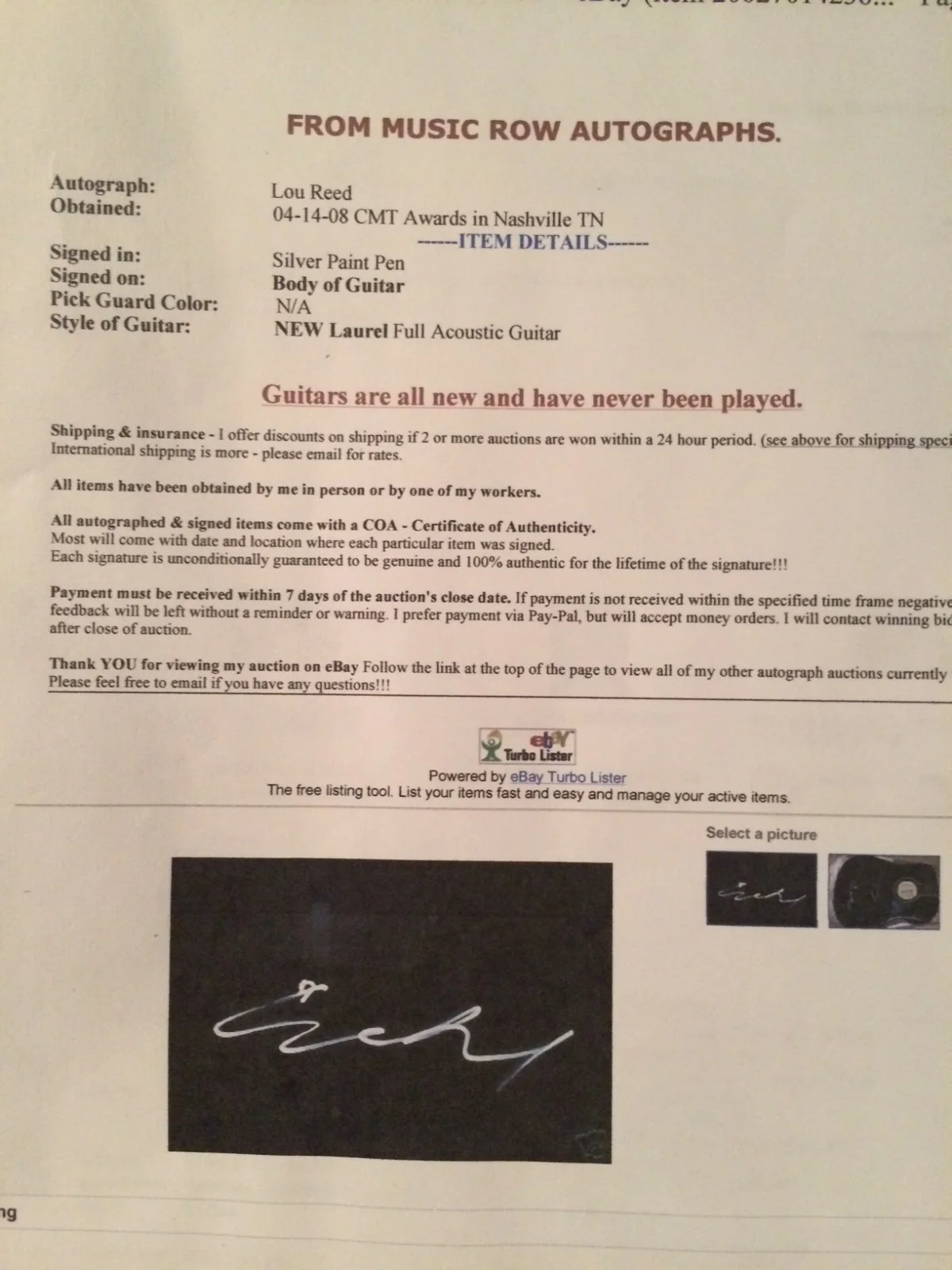 lou reed signed guitar acoustic black, image 4