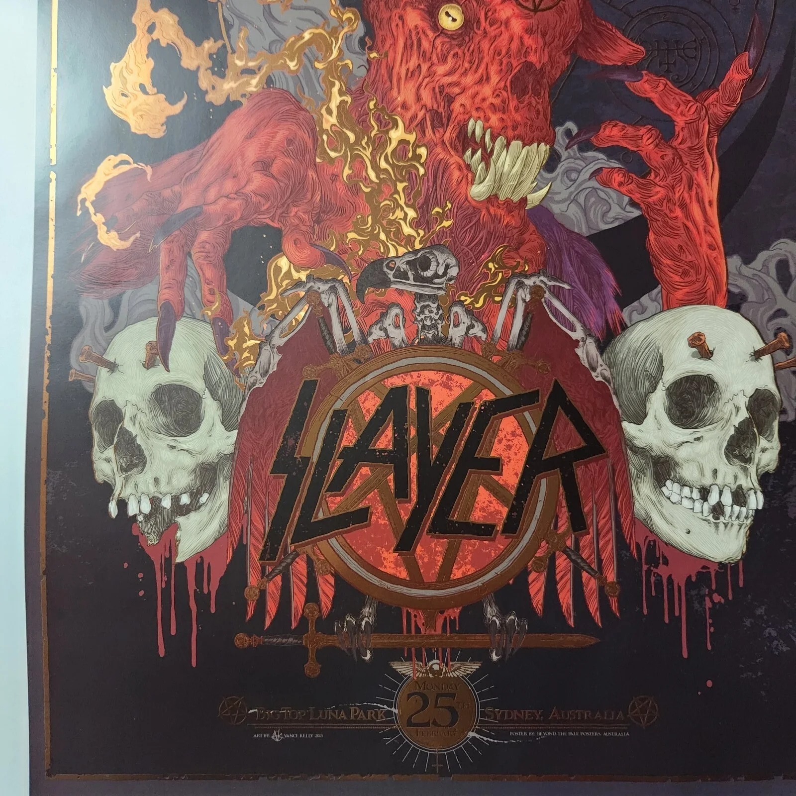 Slayer Sydney Australia 2013 Lithograph Poster 19"x27"" By Vance Kelly #161/300, изображение 3