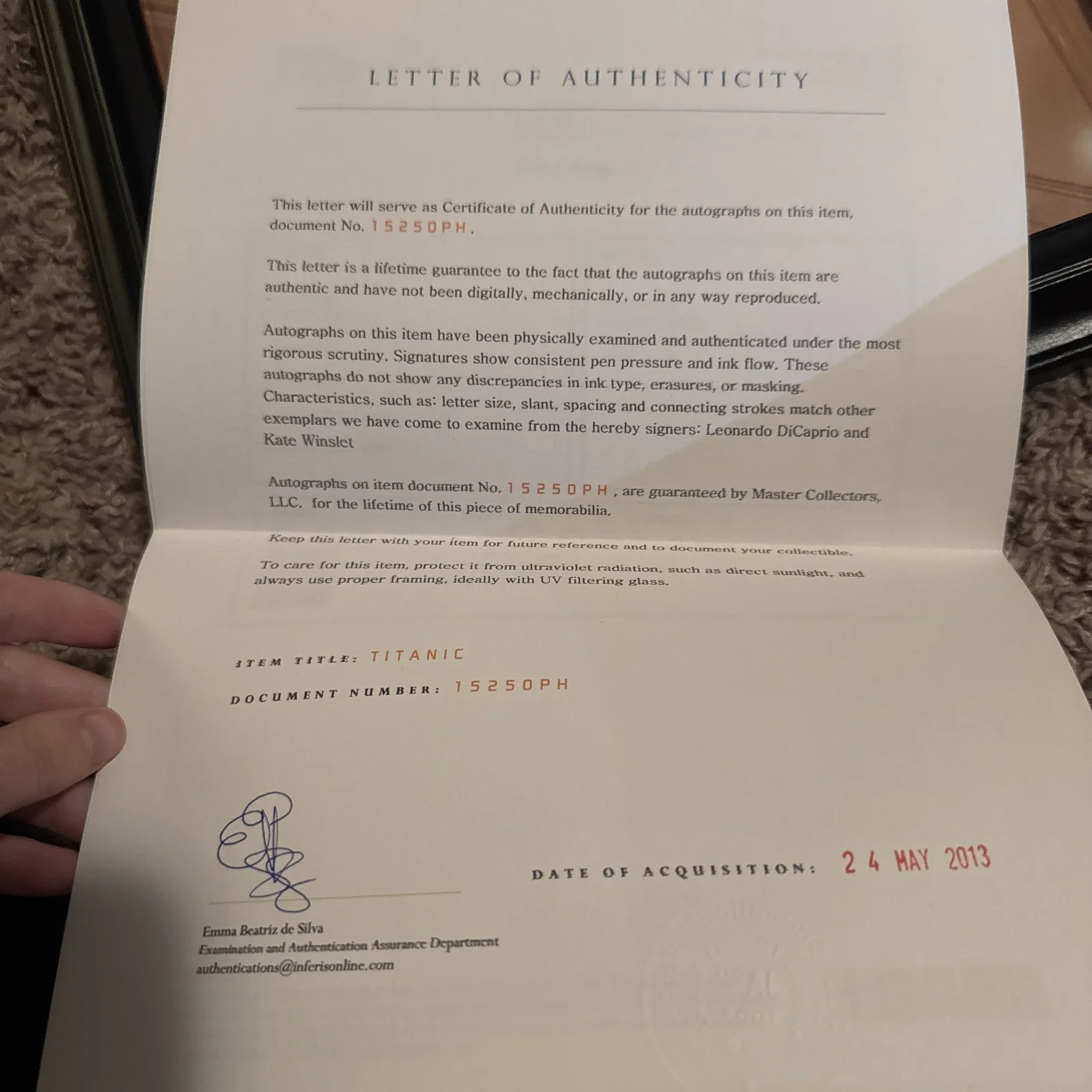 Leonardo DiCaprio and Kate Winslet Autographed 8x10 Photo with COA, изображение 2