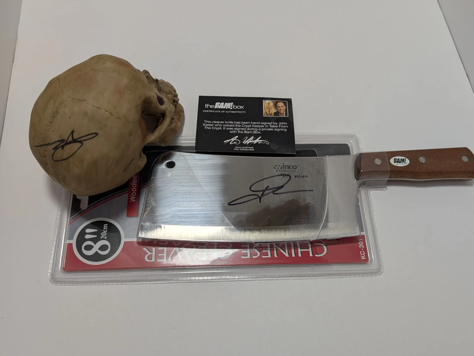 JOHN KASSIR — JOHN KASSIR SIGNED FULL SIZE MEAT CLEAVER AND MINI SKULL TALES FROM THE CRYPT, image 2