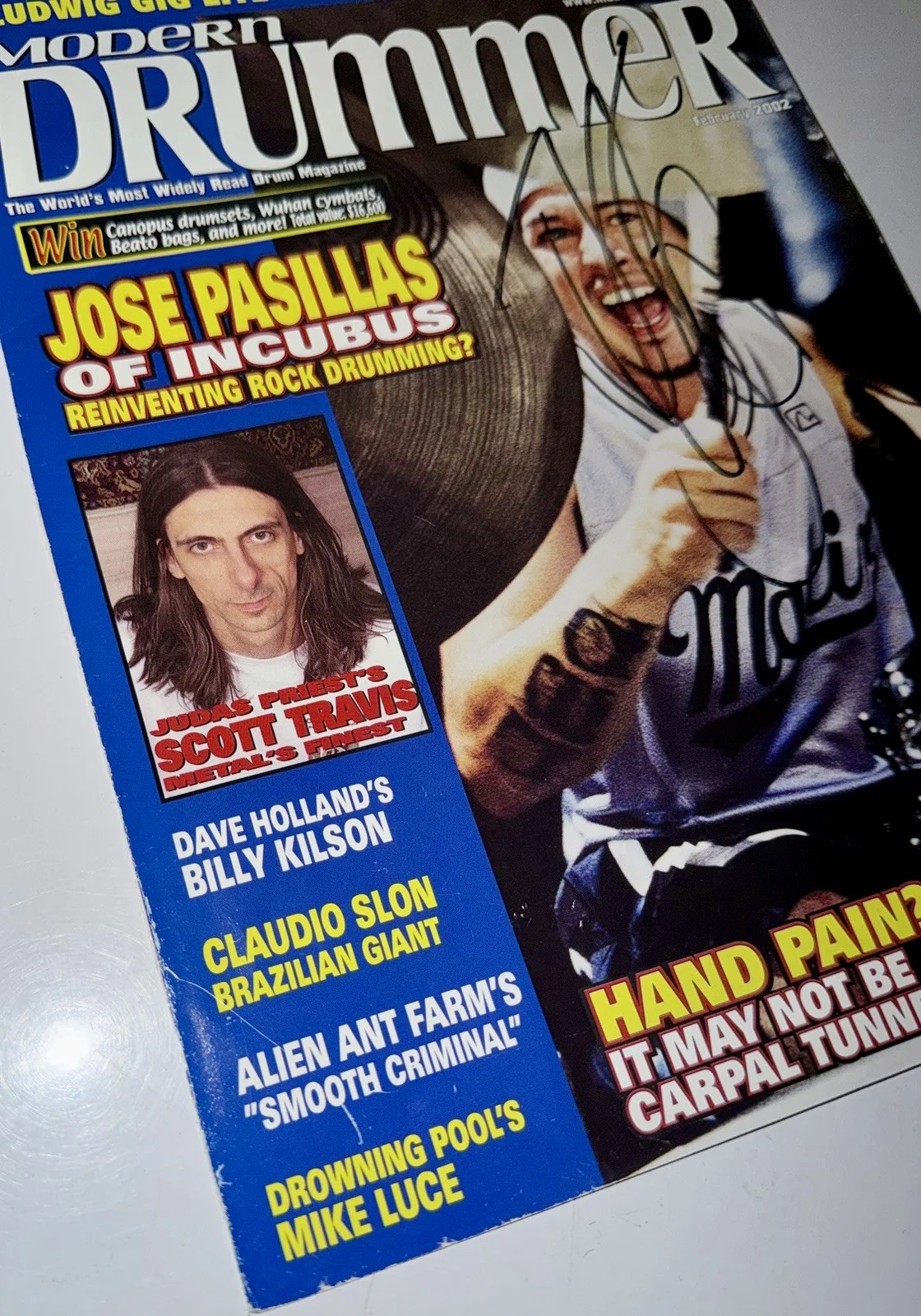 Jose Pasillas SIGNED Modern Drummer Magazine Feb 2002 Incubus Autograph, изображение 3