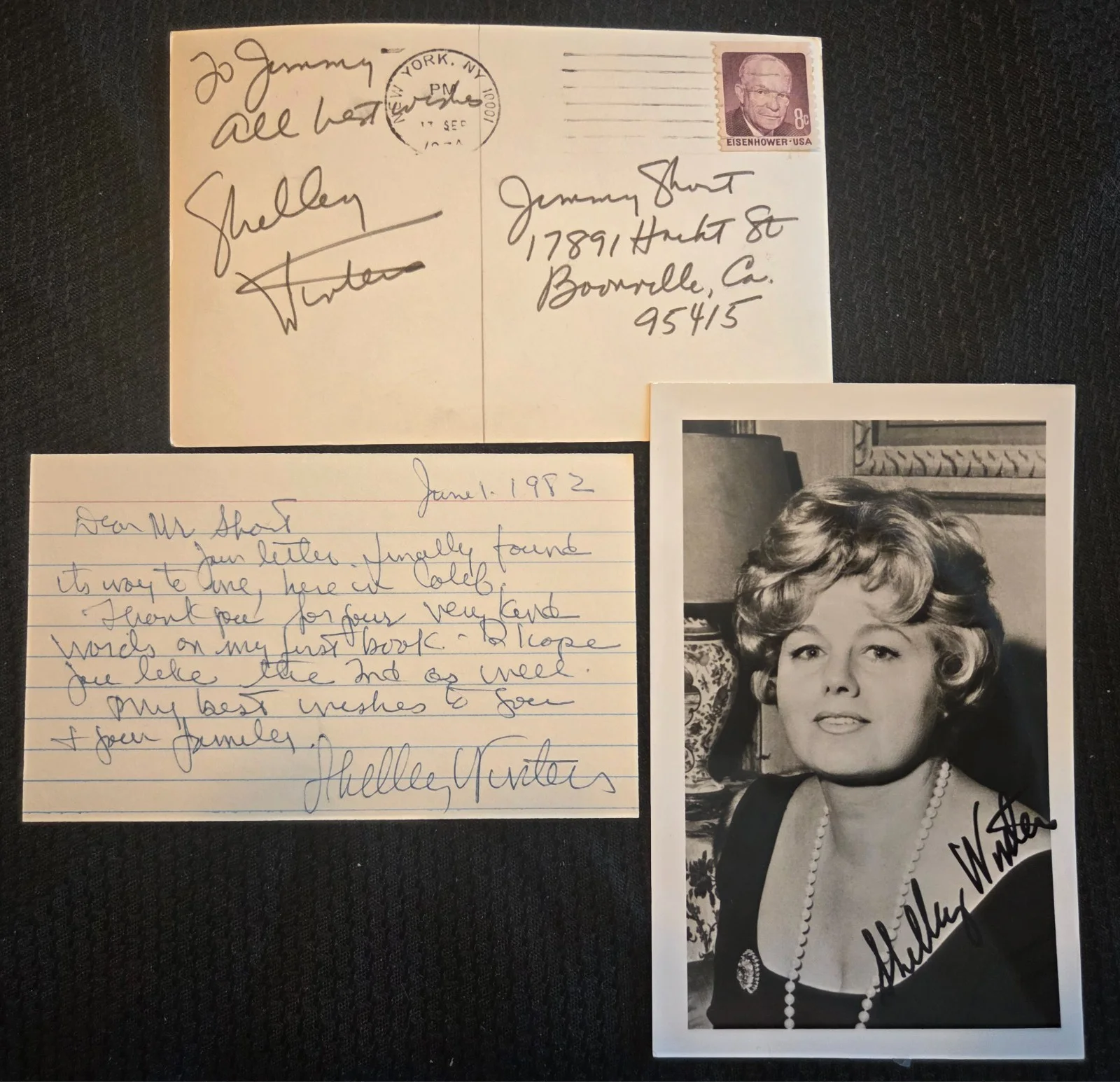 Shelley Winters — Shelley Winters Signed 4x6 Photo + Hand Written Note Autographed Oscar Winner