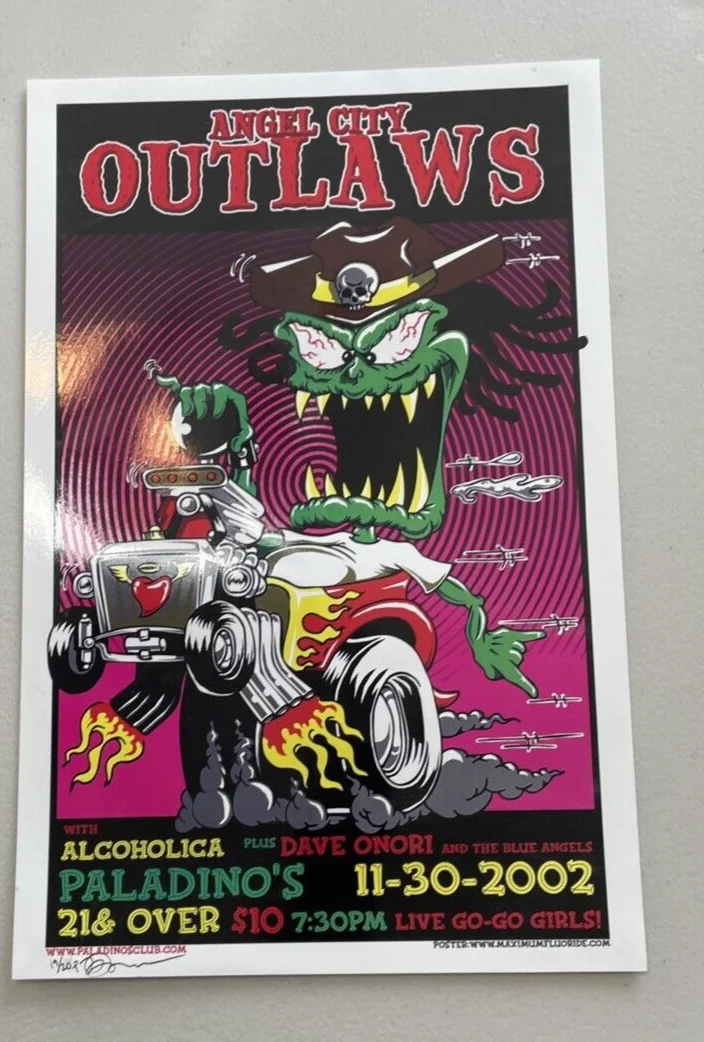 2002 Angel City Outlaws Concert Poster Signed numbered # 19/20, 11" X 17", изображение 5