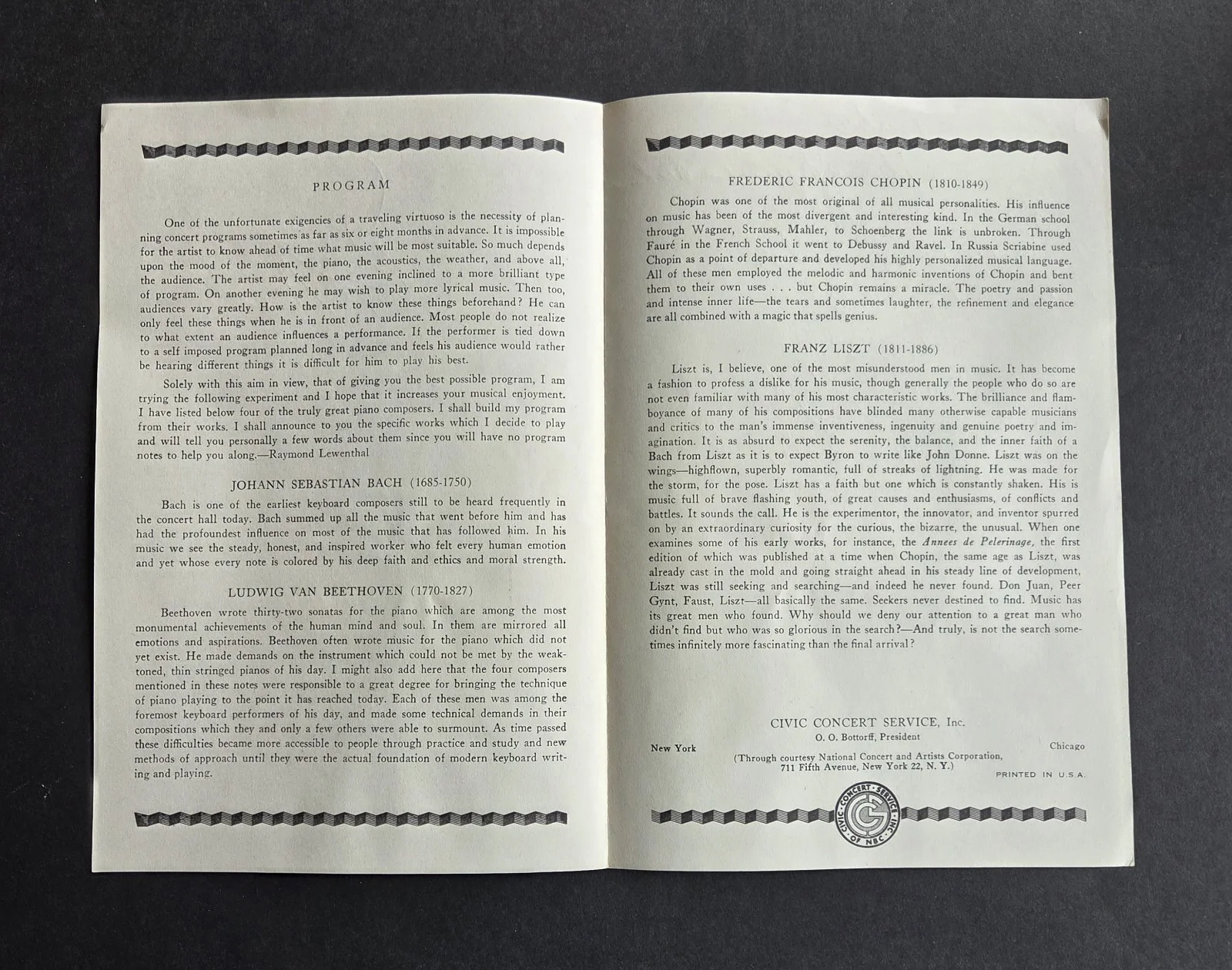 Raymond Lewenthal Pianist signed 1940's Civic Music Program 1923-1988, image 3