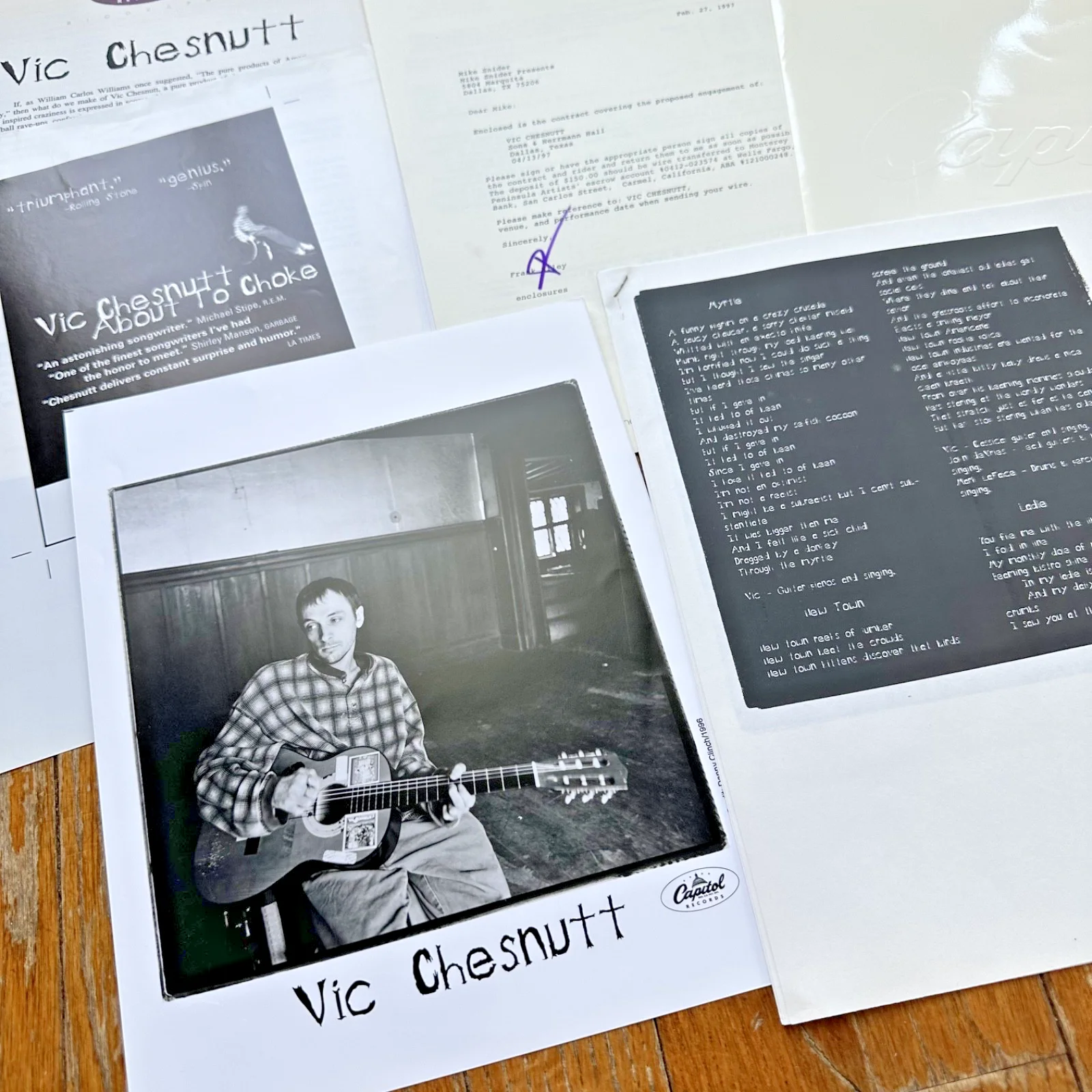 VIC CHESNUTT Dallas TX 4-13-97 Live Concert Contract & Rider Lyrics Promo Photo, изображение 5