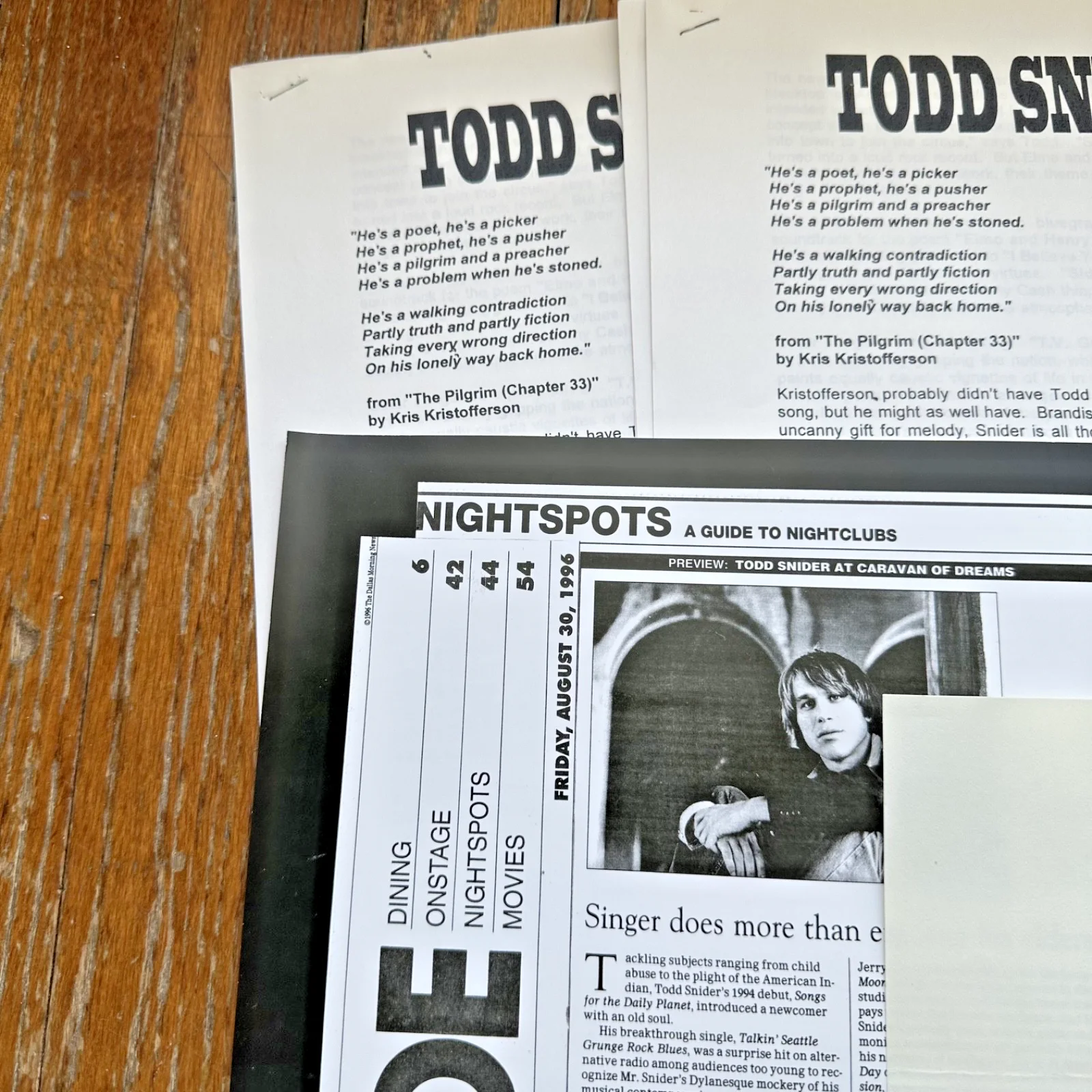 TODD SNIDER TX SONS HERMANN 10-30 Live Concert Contract & Rider Promo Photo, изображение 2