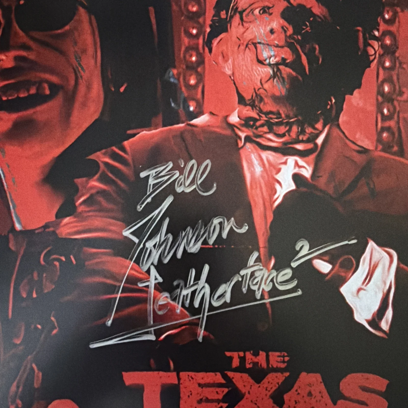 Bill Johnson signed Texas Chainsaw Massacre 2 11x14 Leatherface JSA, image 2