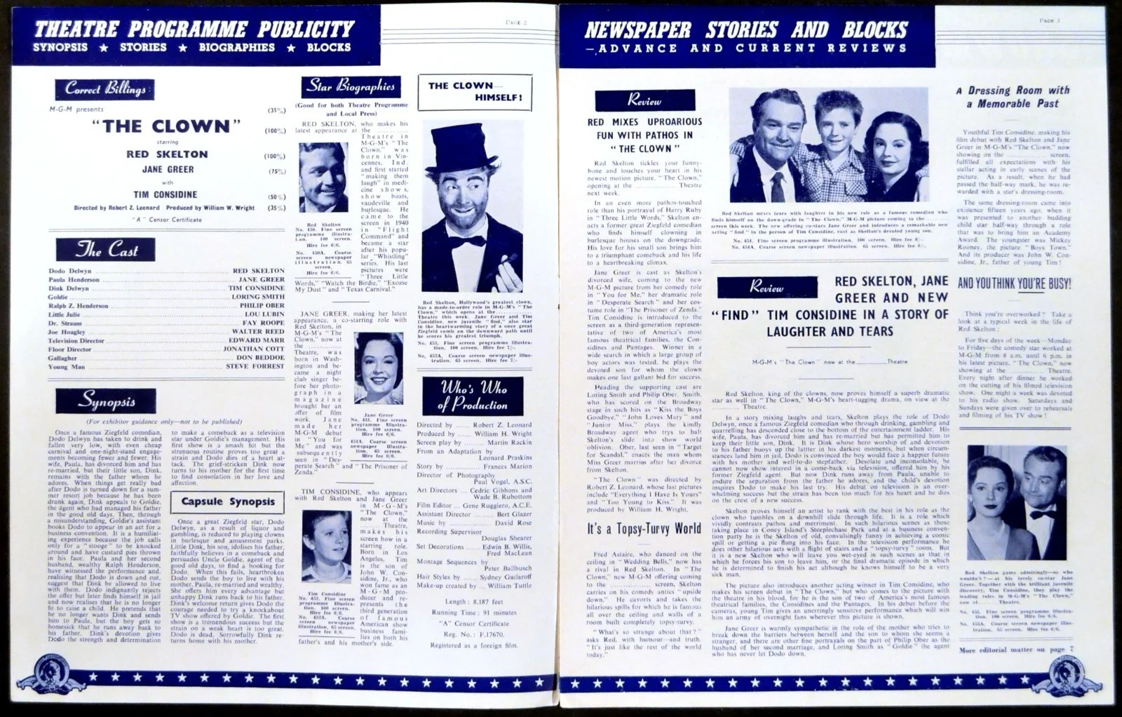 CLOWN 1953 Red Skelton, Jane Greer, Tim Considine, Loring Smith UK PRESSBOOK, изображение 2