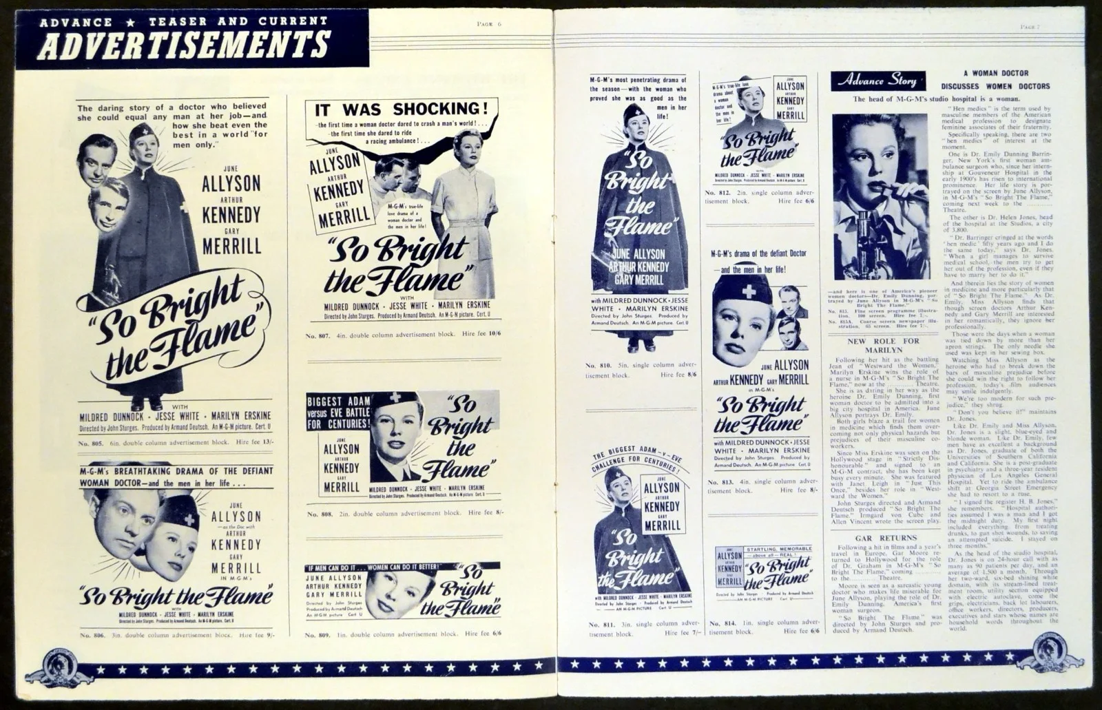 SO BRIGHT THE FLAME 1952 June Allyson, Arthur Kennedy, Gary Merrill UK PRESSBOOK, image 2