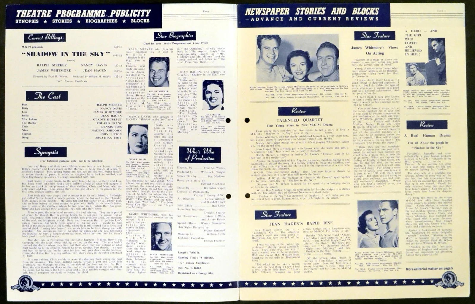 SHADOW IN THE SKY 1952 Ralph Meeker, Nancy Davis, James Whitmore UK PRESSBOOK, image 2