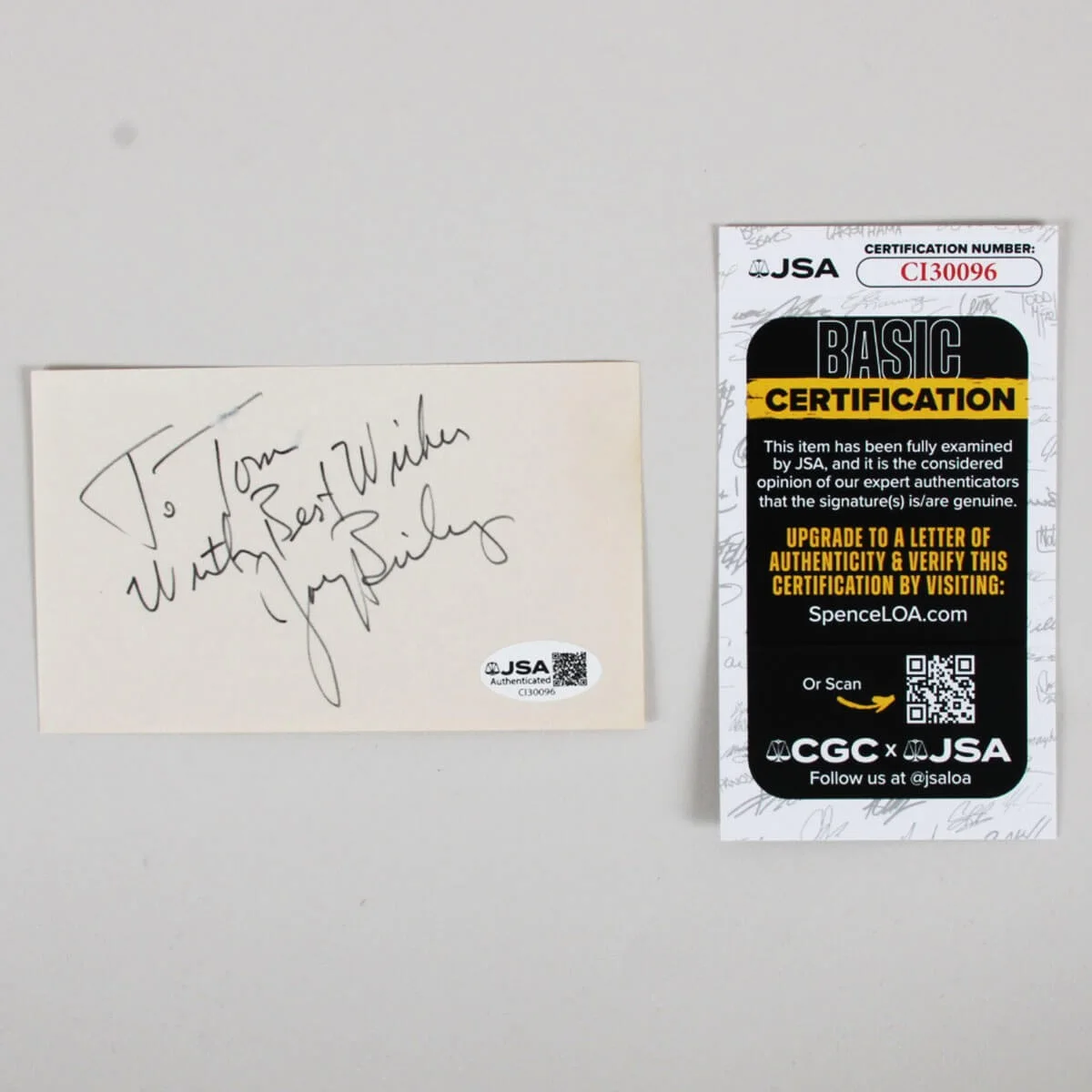 Joey Bishop Signed Index Card - COA JSA, image 2