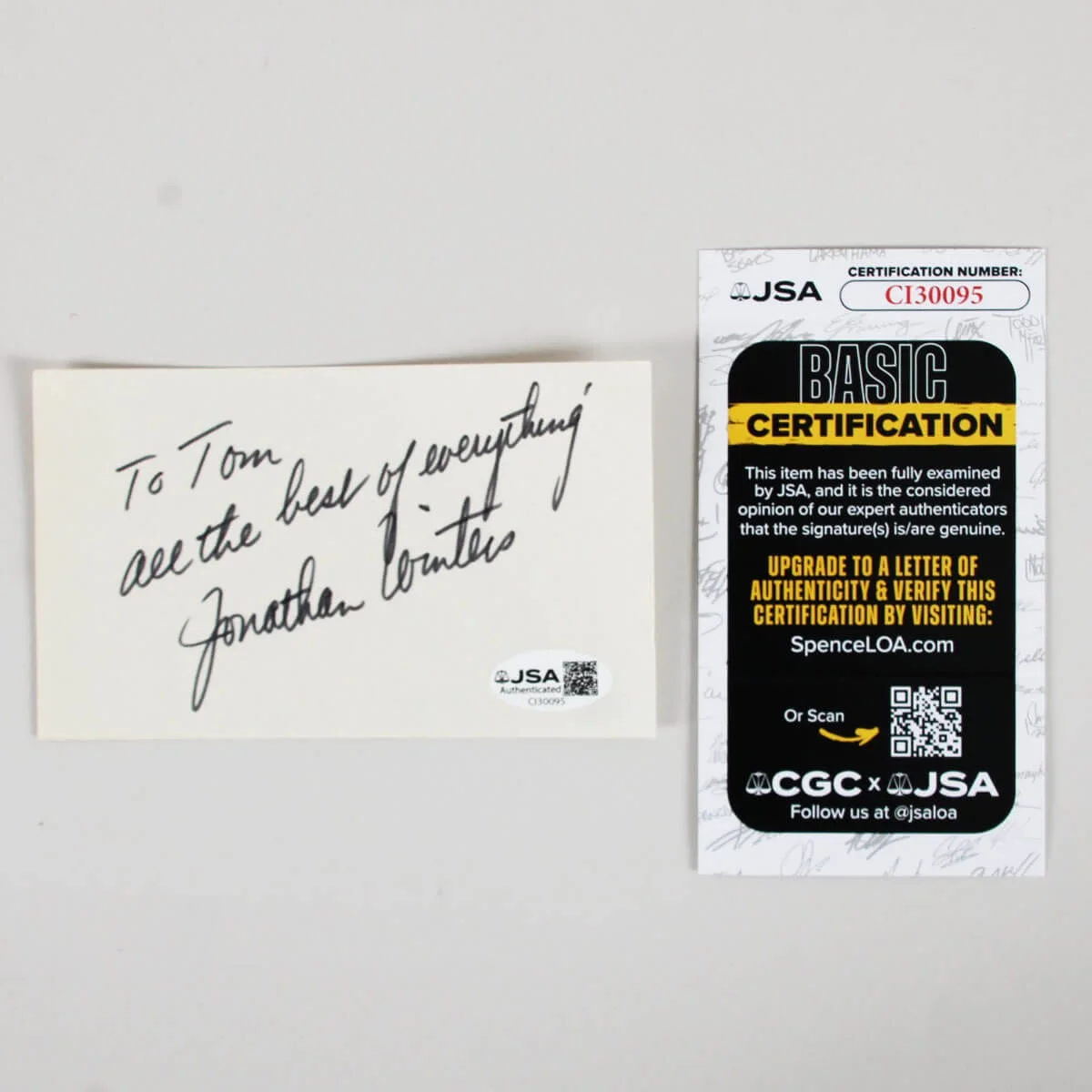 Jonathan Winters Signed Index Card - COA JSA, image 2