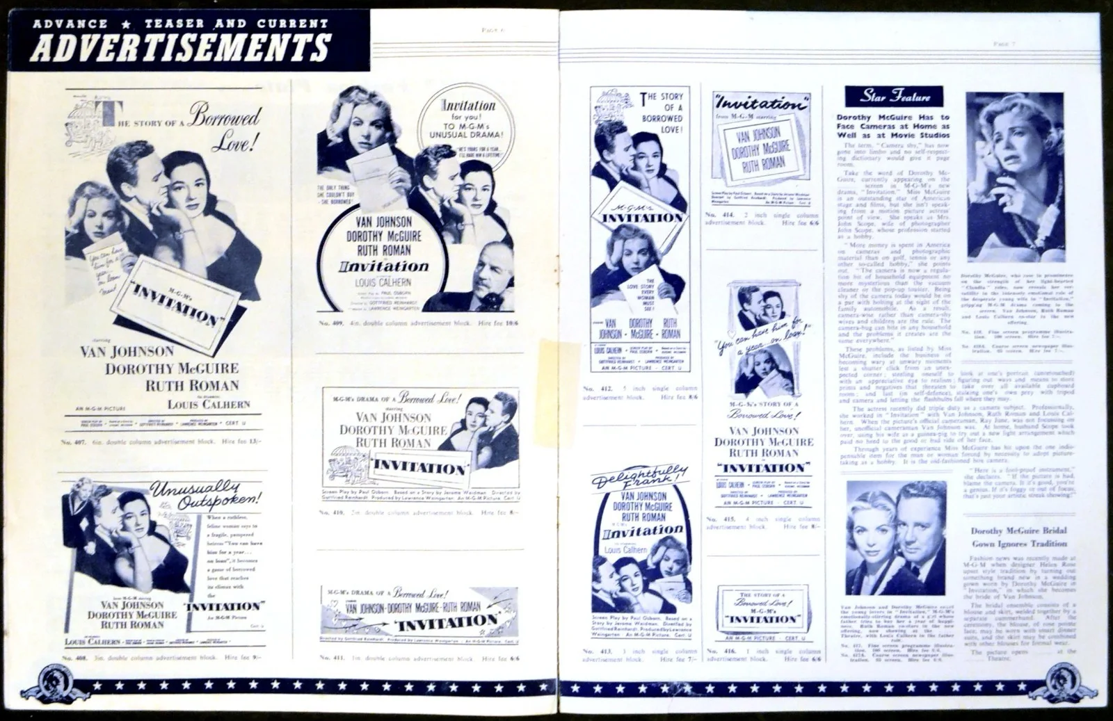 INVITATION 1952 Van Johnson, Dorothy McGuire, Ruth Roman UK PRESSBOOK, изображение 2