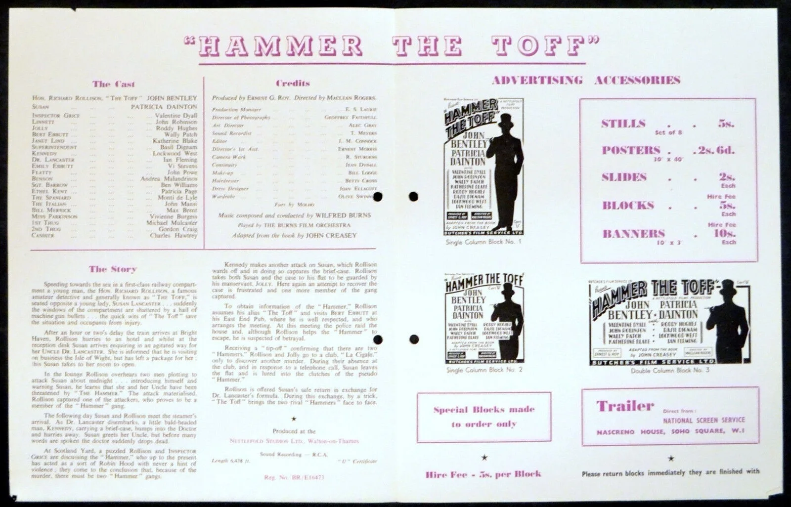 HAMMER THE TOFF 1952 John Bentley, Patricia Dainton, John Robinson CAMPAIGN BOOK, изображение 2
