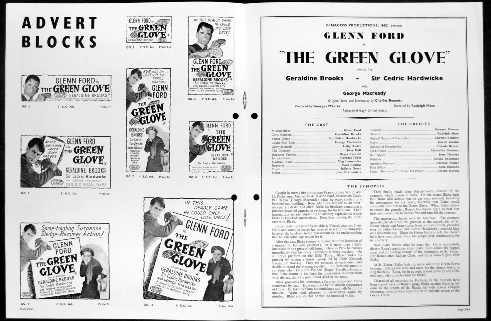 GREEN GLOVE 1952 Glenn Ford, Geraldine Brooks, Cedric Hardwicke UK CAMPAIGN BOOK, image 2