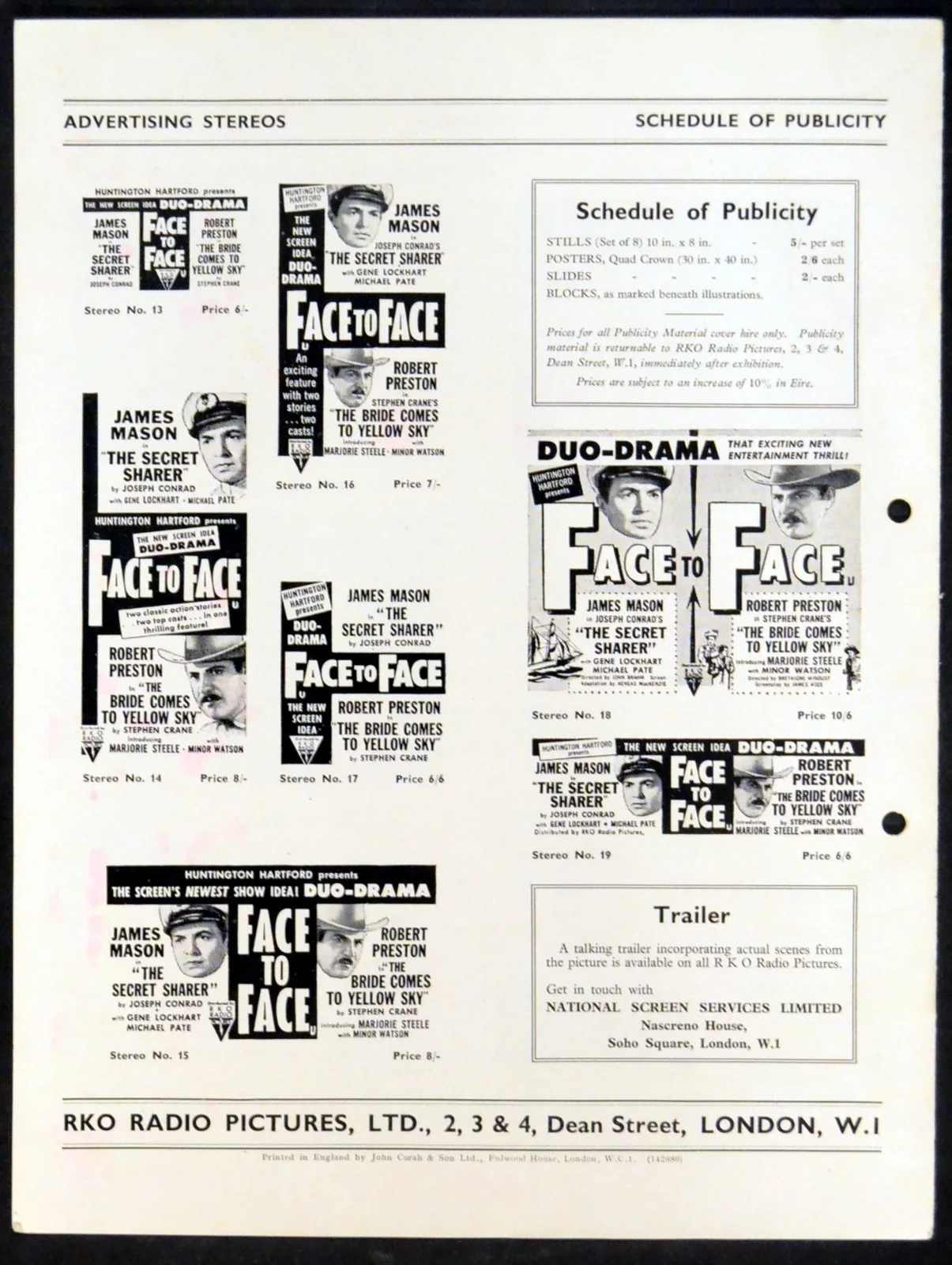 FACE TO FACE 1952 James Mason, Gene Lockhart, Robert Preston UK CAMPAIGN BOOK, изображение 2