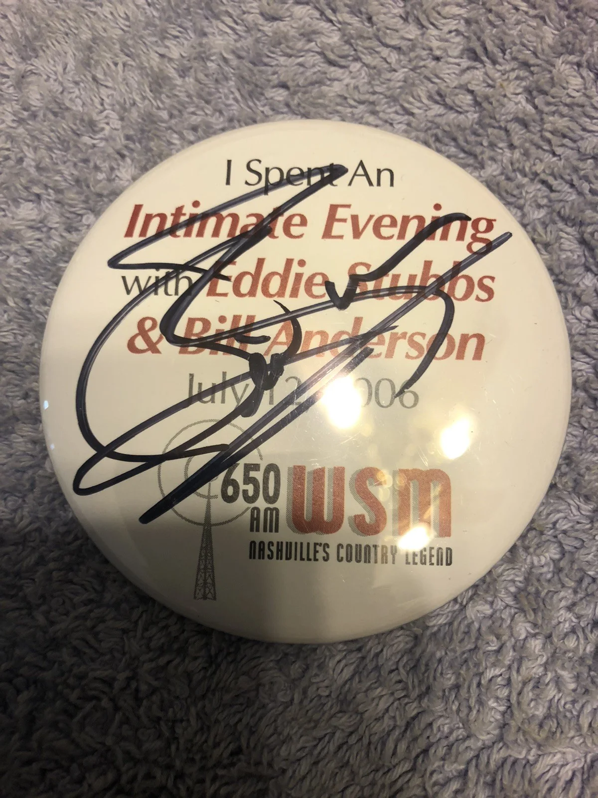 Autographed - Eddie Stubbs Appearance Button - 650 WSM Radio - Country Music, image 2