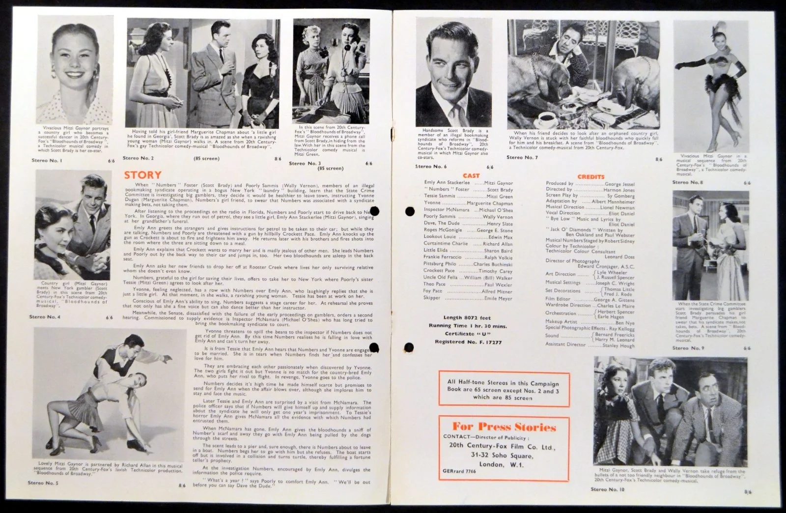 BLOODHOUNDS OF BROADWAY 1952 Mitzi Gaynor, Scott Brady UK CAMPAIGN BOOK, изображение 2