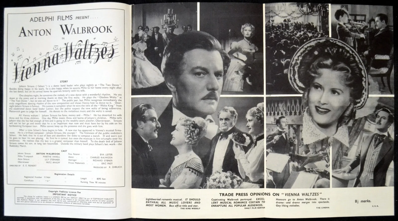 VIENNA WALTZES 1951 Anton Walbrook JOHANN STRAUSS UK PRESSBOOK, изображение 2